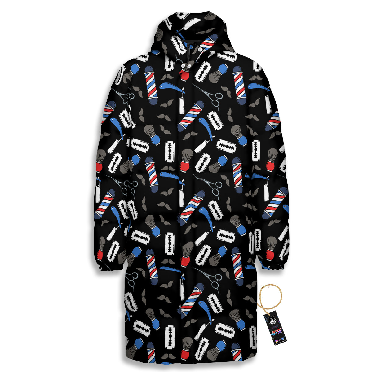 Barber Equipment Print Pattern Long Down Jacket-grizzshop