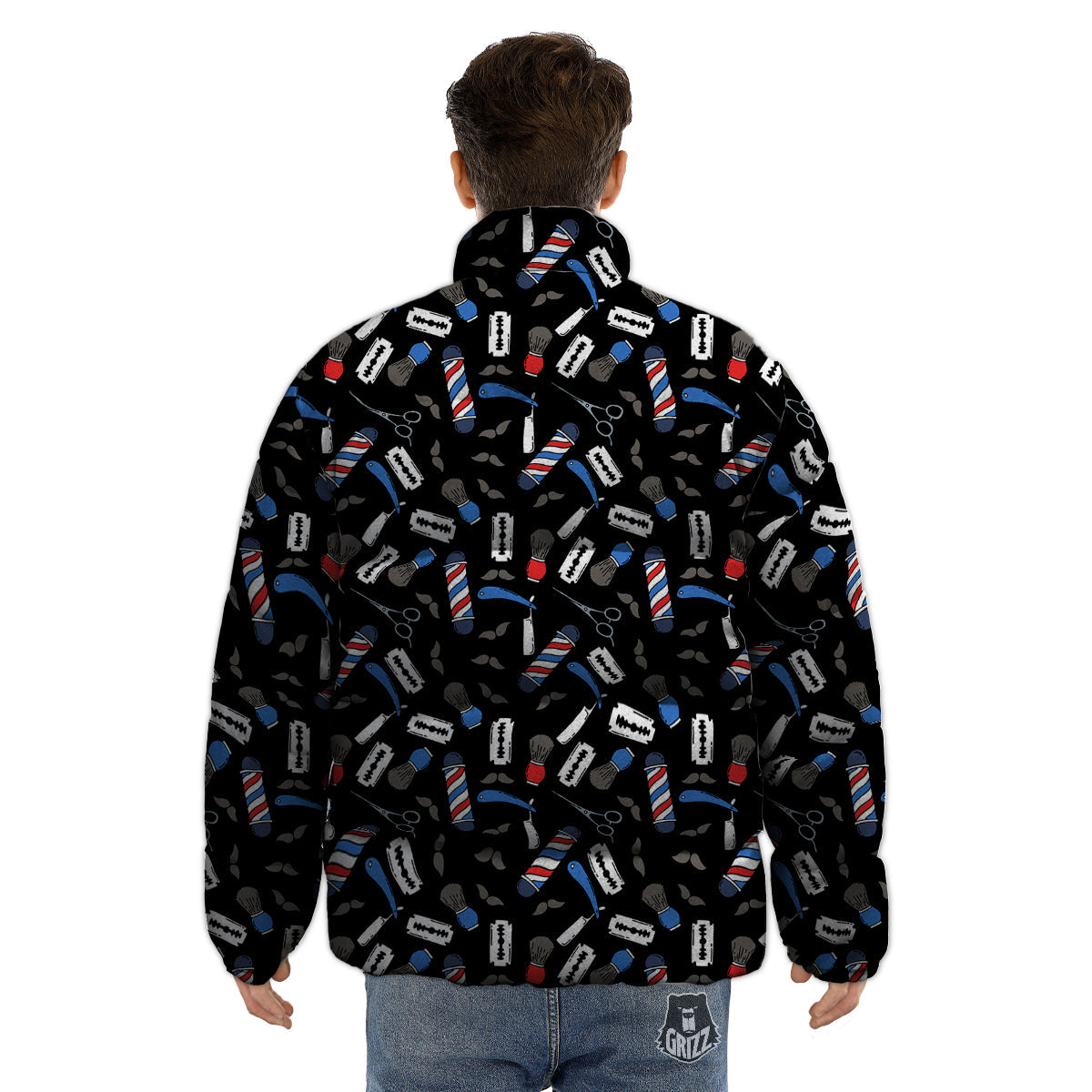 Barber Equipment Print Pattern Puffer Jacket-grizzshop