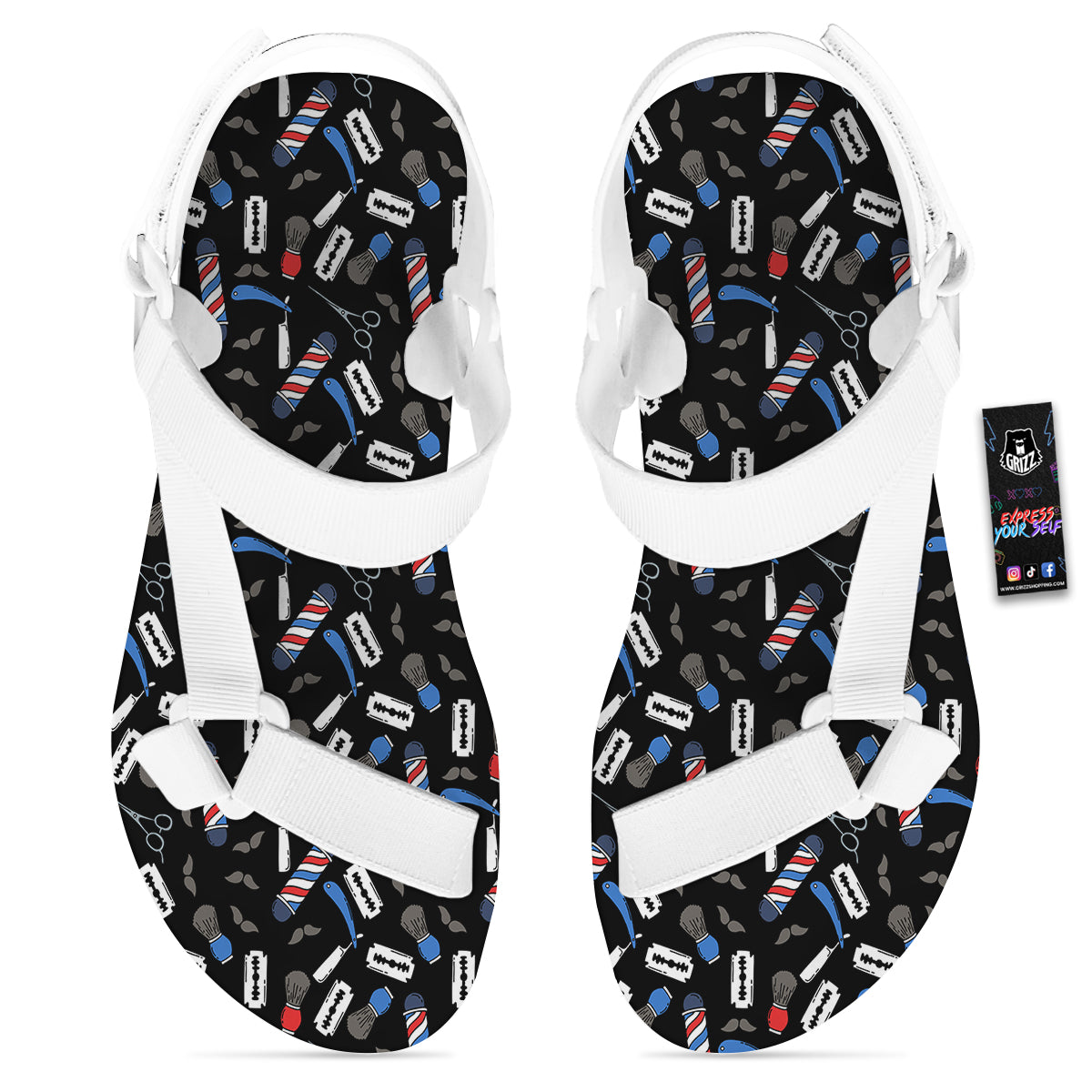 Barber Equipment Print Pattern White Open Toe Sandals-grizzshop