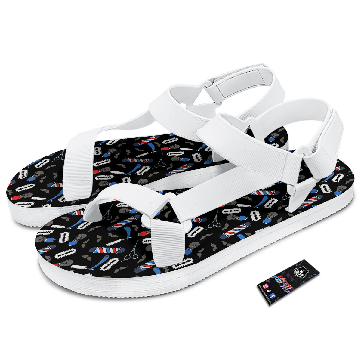 Barber Equipment Print Pattern White Open Toe Sandals-grizzshop