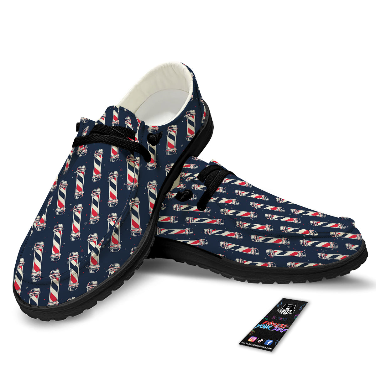 Barber Pole Print Pattern Black Loafers-grizzshop