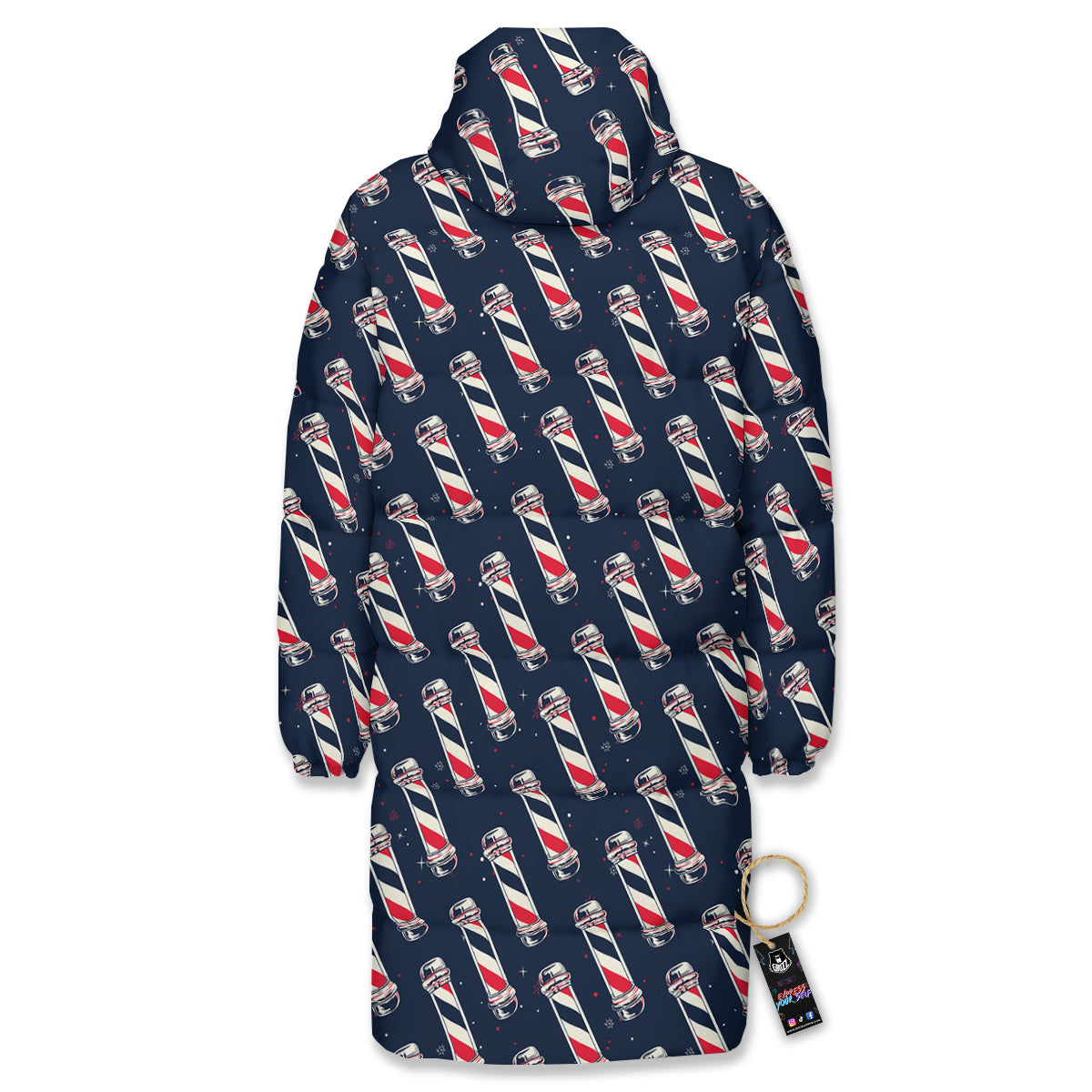 Barber Pole Print Pattern Long Down Jacket-grizzshop