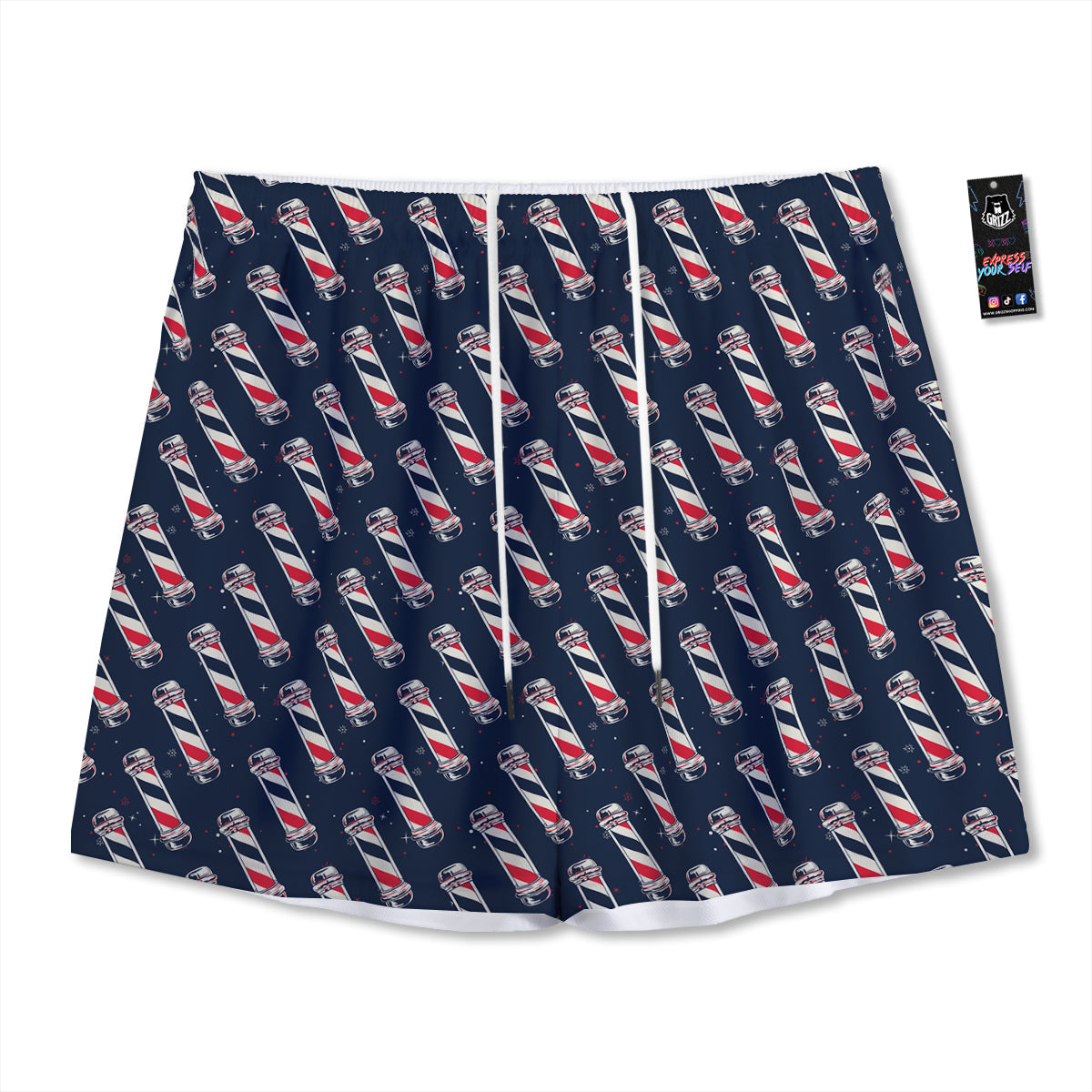 Barber Pole Print Pattern Mesh Shorts-grizzshop