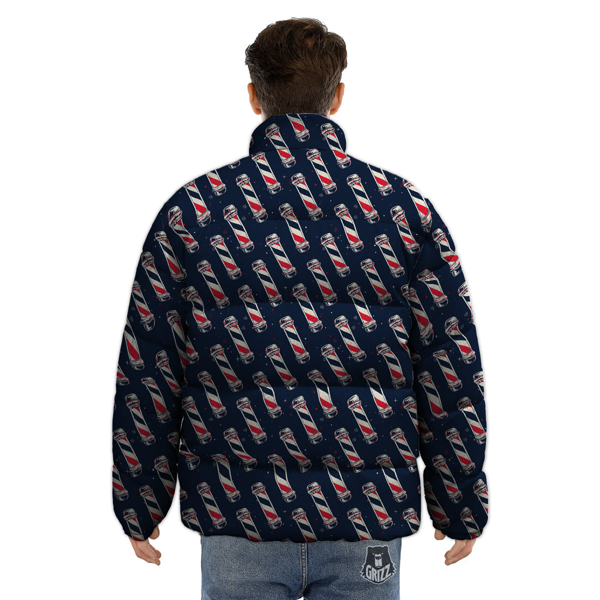Barber Pole Print Pattern Puffer Jacket-grizzshop