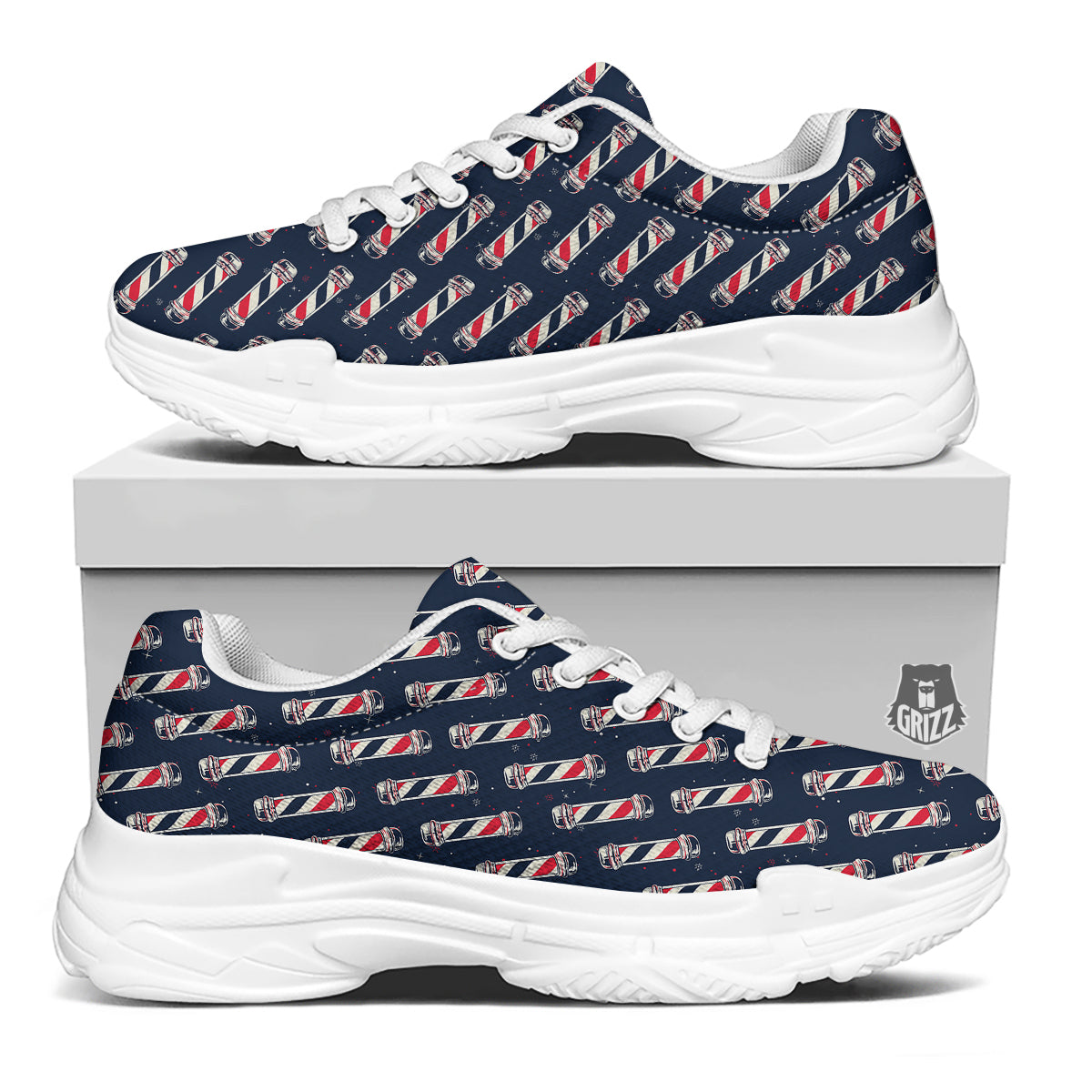 Barber Pole Print Pattern White Chunky Shoes-grizzshop