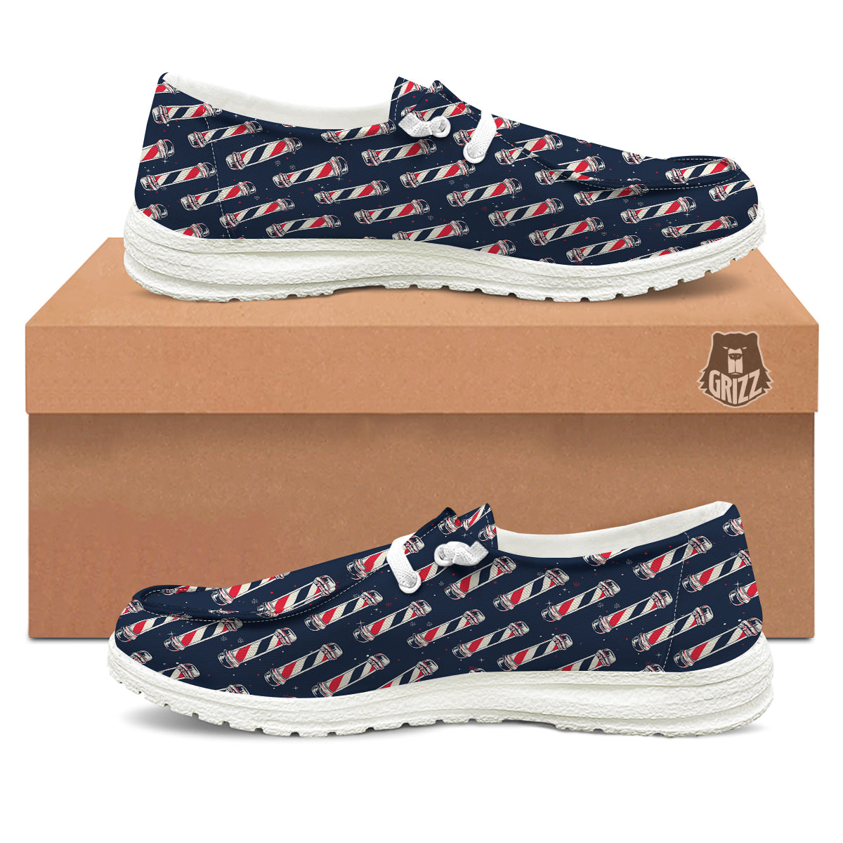 Barber Pole Print Pattern White Loafers-grizzshop