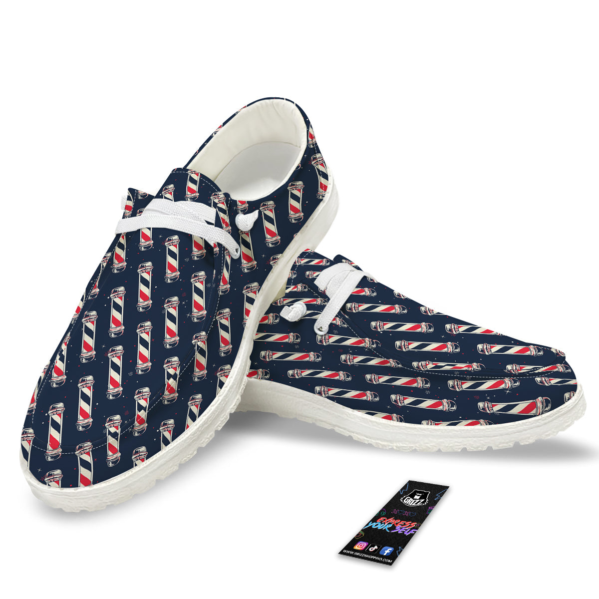 Barber Pole Print Pattern White Loafers-grizzshop