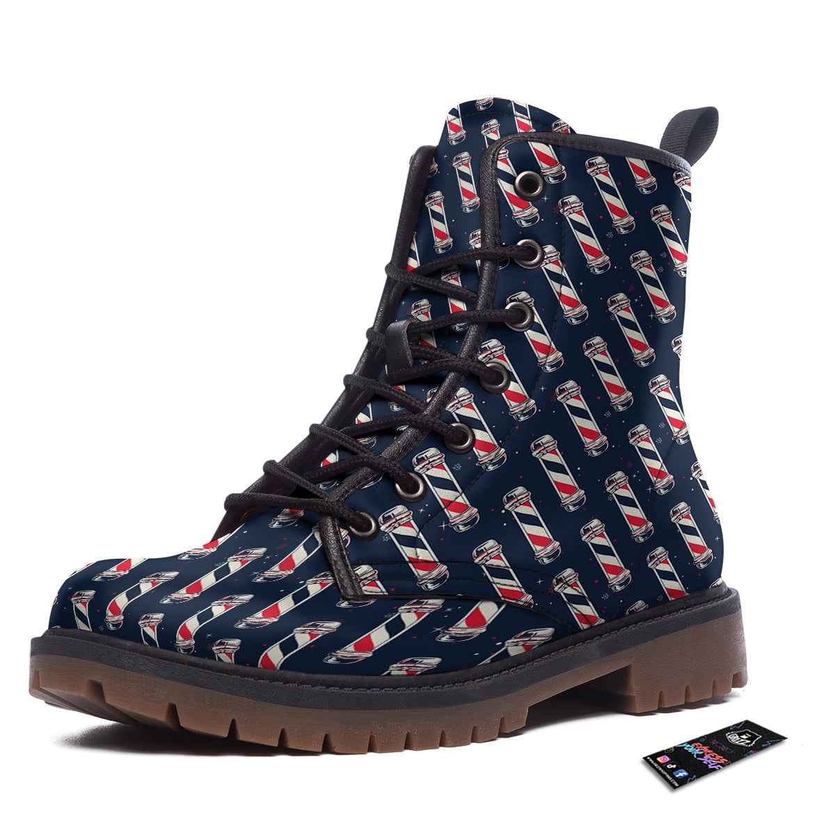 Barber Pole Print Pattern Work Boots-grizzshop