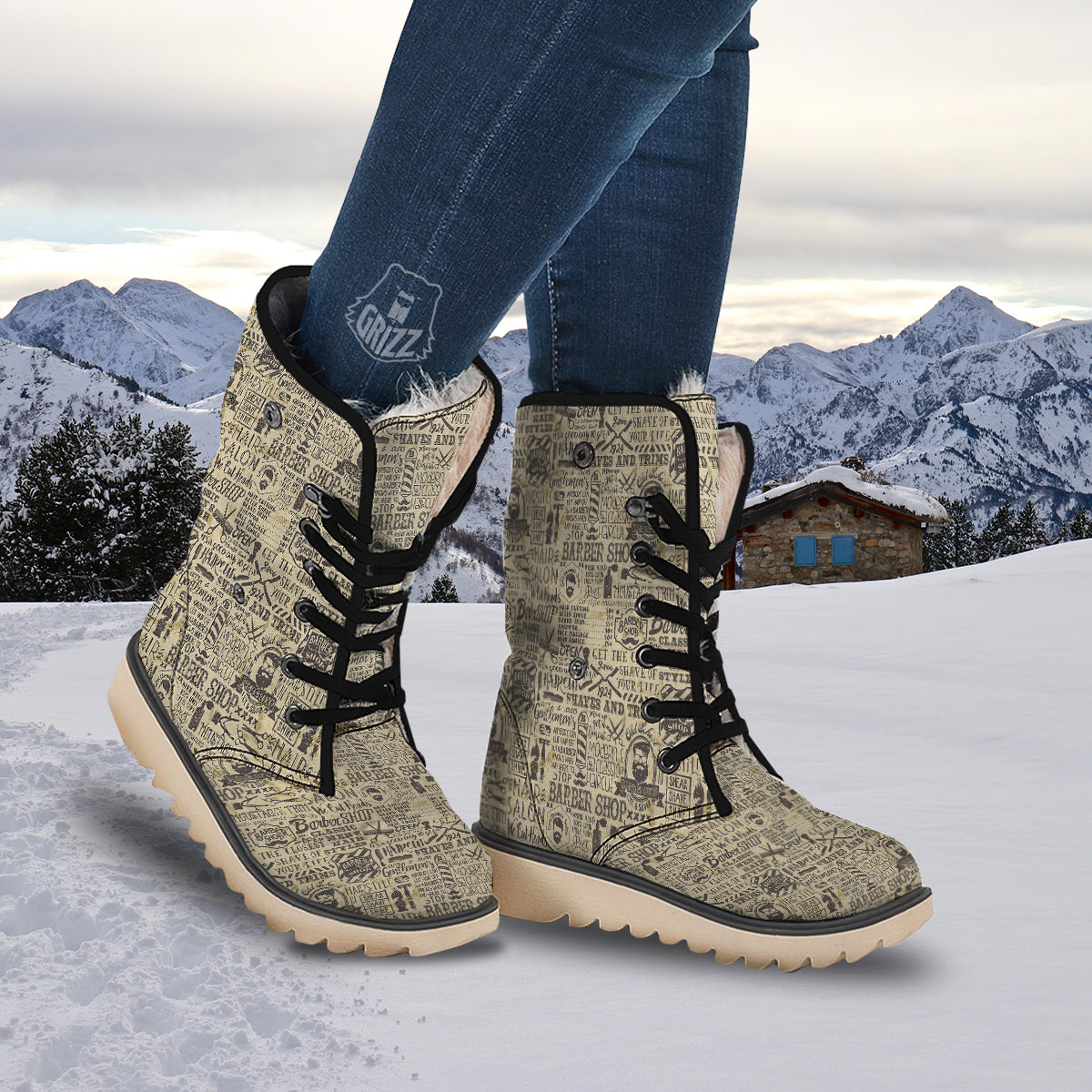 Barber Vintage Color Print Pattern Snow Boots Grizzshopping