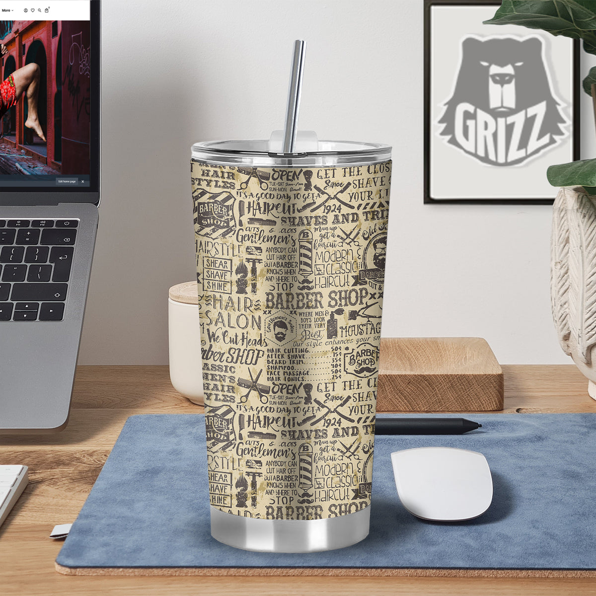 Barber Vintage Color Print Pattern Tumbler-grizzshop