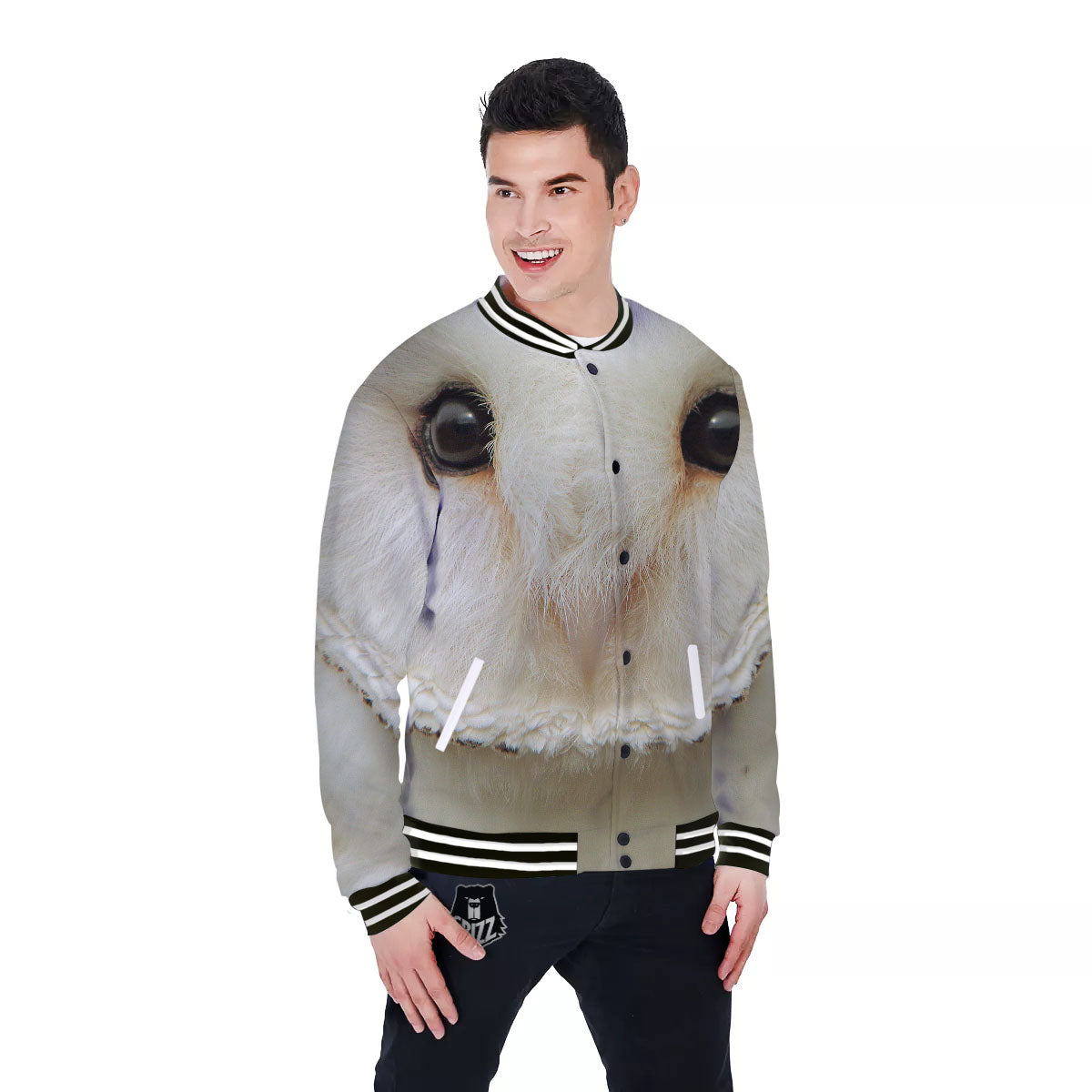 Barn Owl Print Baseball Jacket-grizzshop