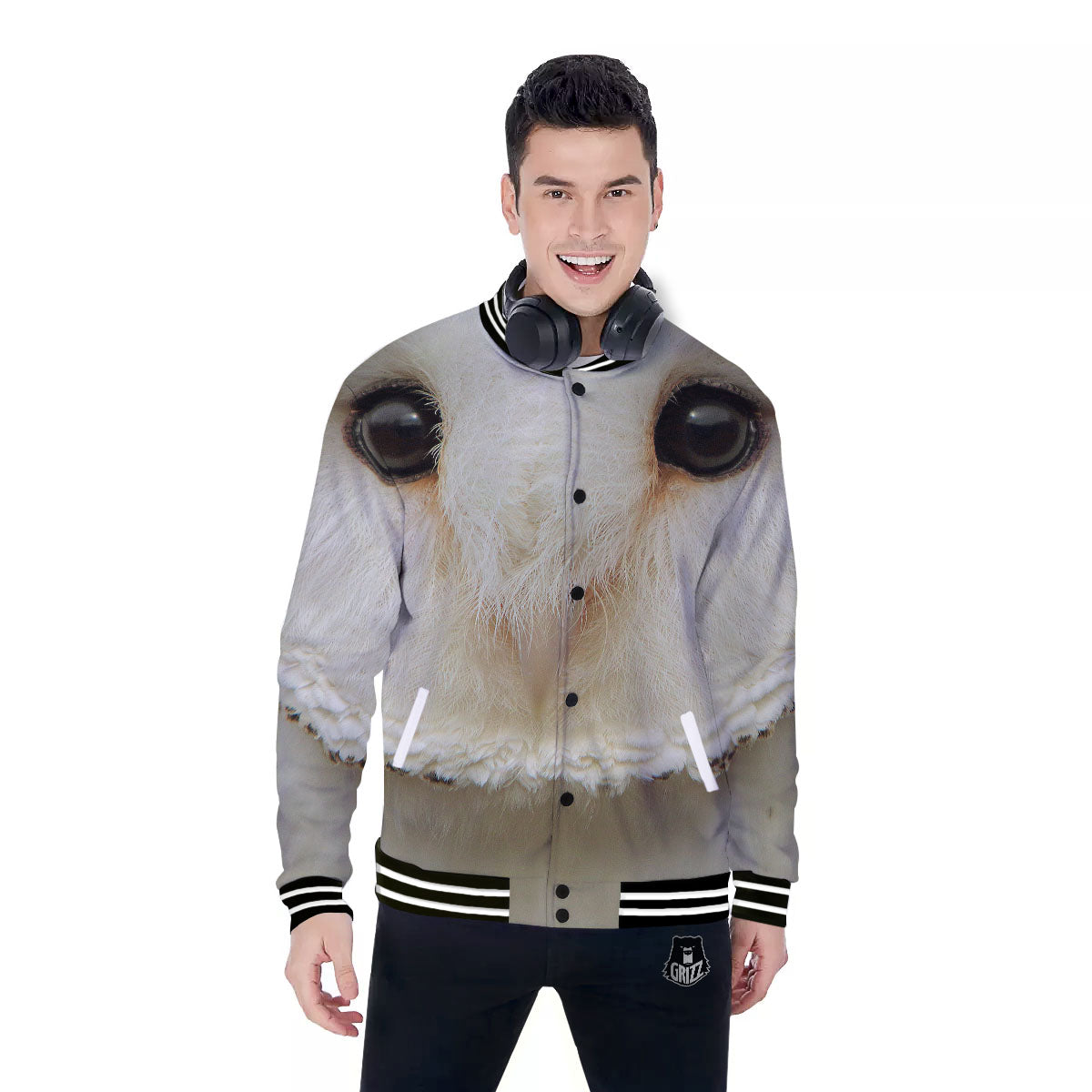 Barn Owl Print Baseball Jacket-grizzshop