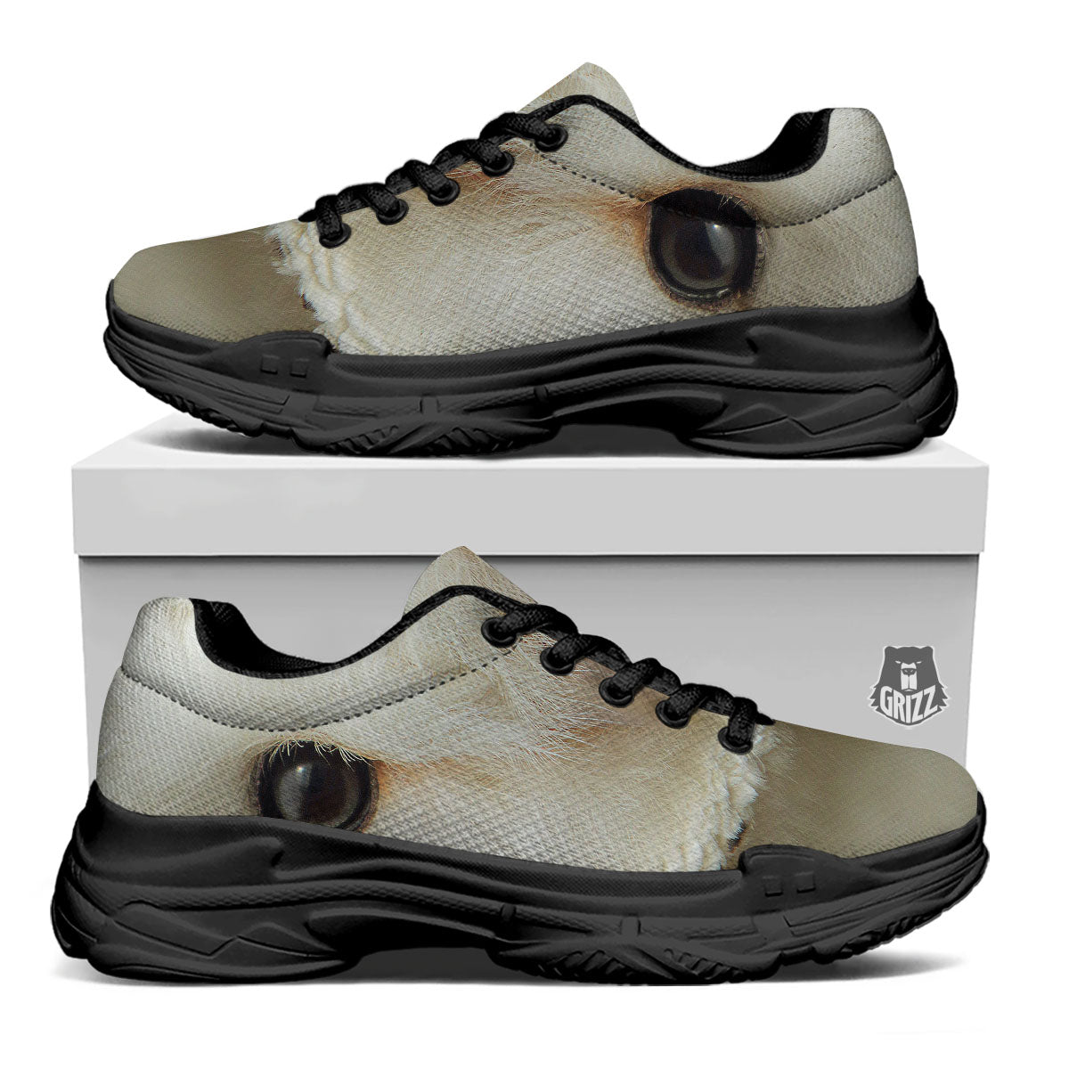 Barn Owl Print Black Chunky Shoes-grizzshop