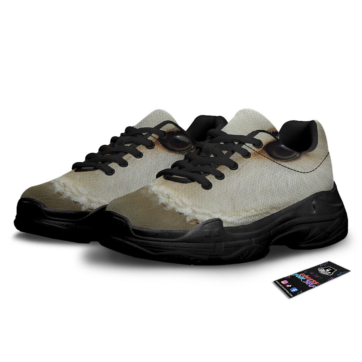 Barn Owl Print Black Chunky Shoes-grizzshop