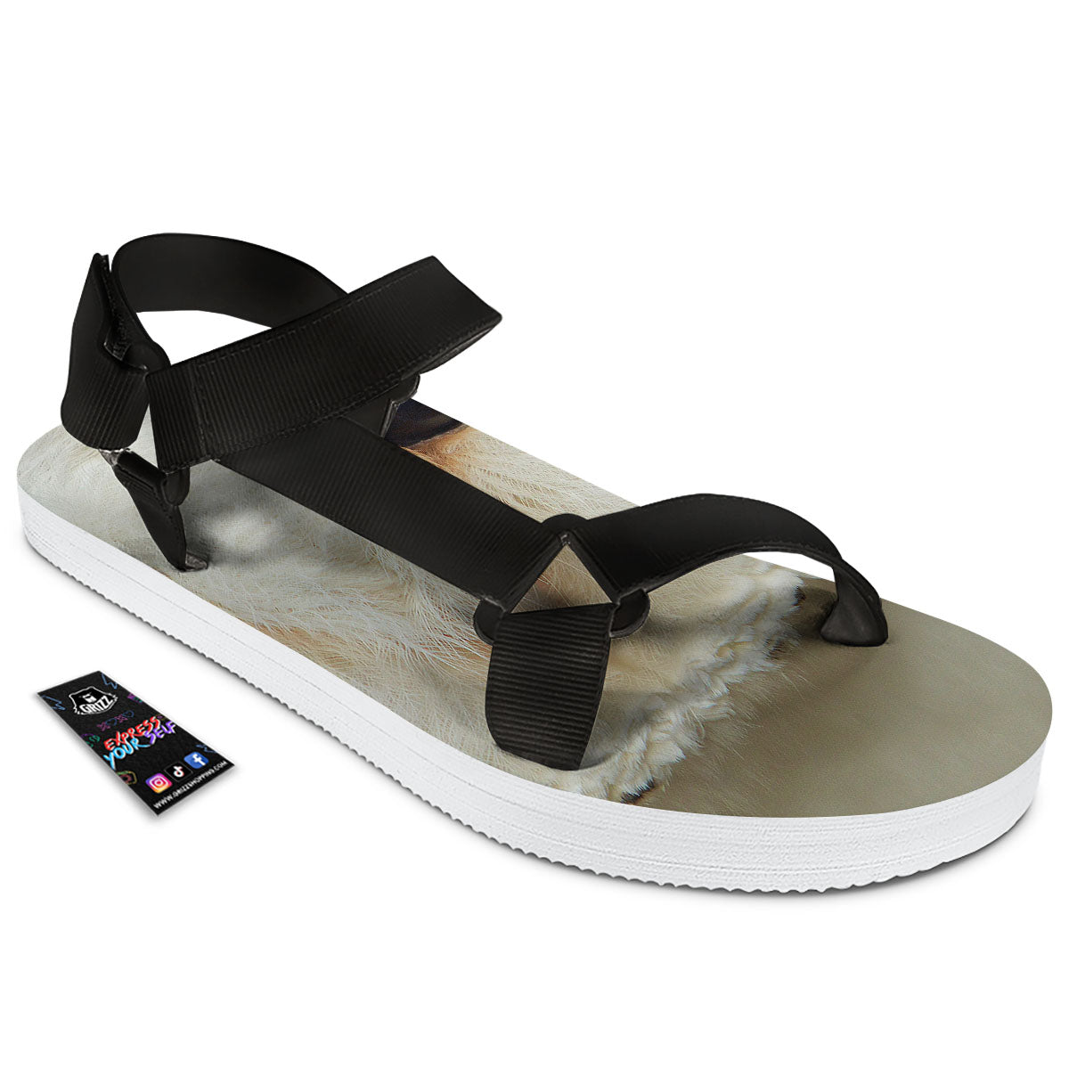 Barn Owl Print Black Open Toe Sandals-grizzshop