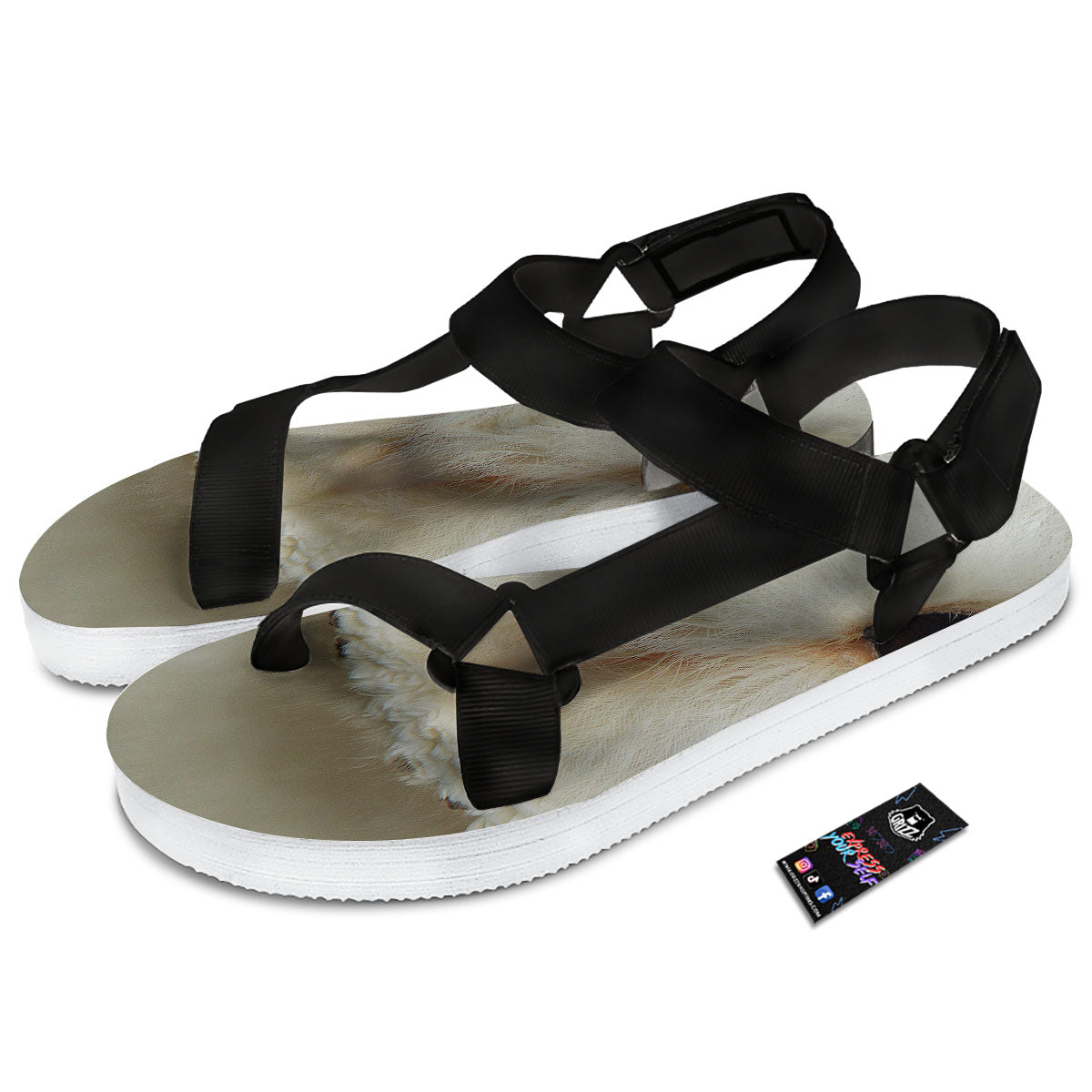 Barn Owl Print Black Open Toe Sandals-grizzshop