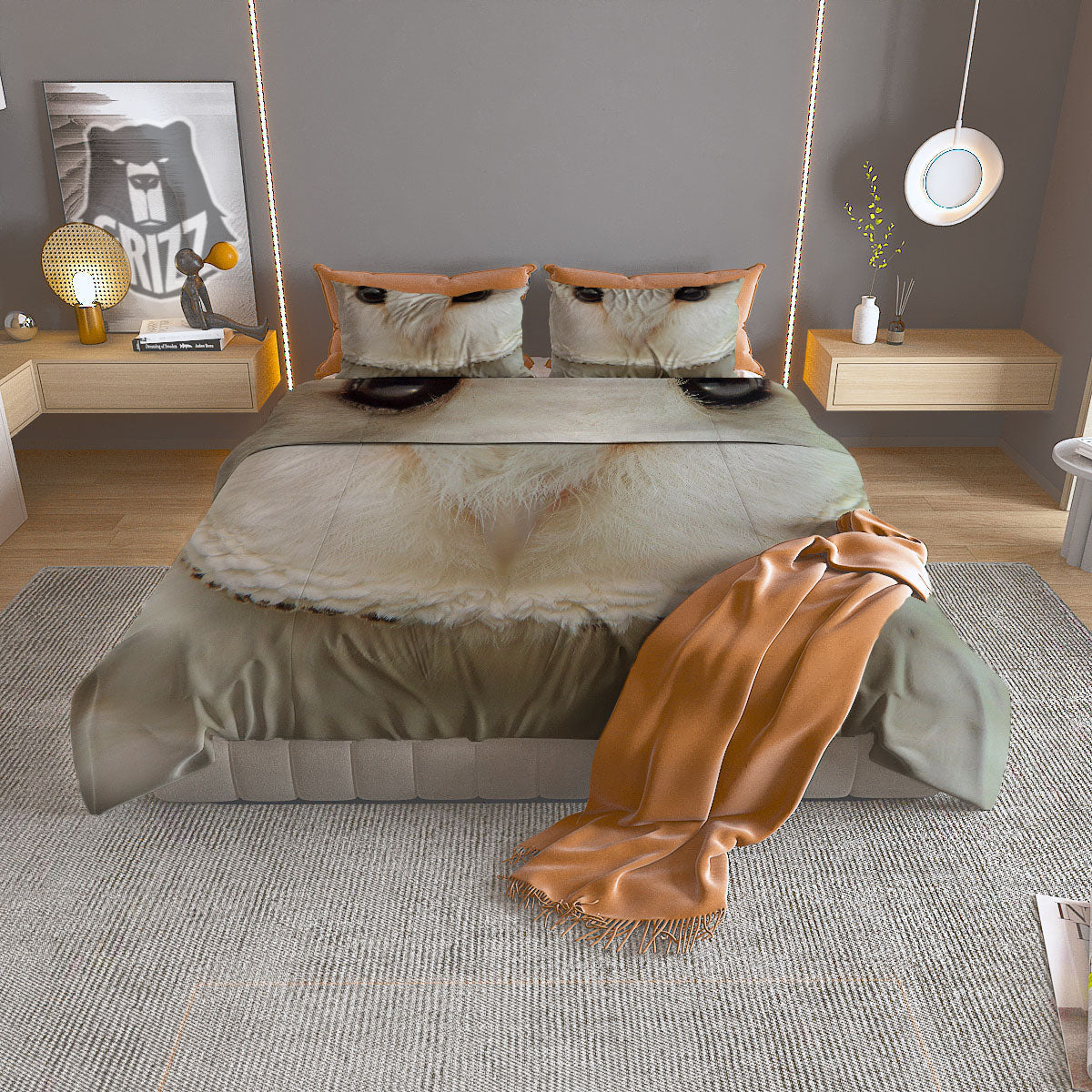 Barn Owl Print Duvet Cover Bedding Set