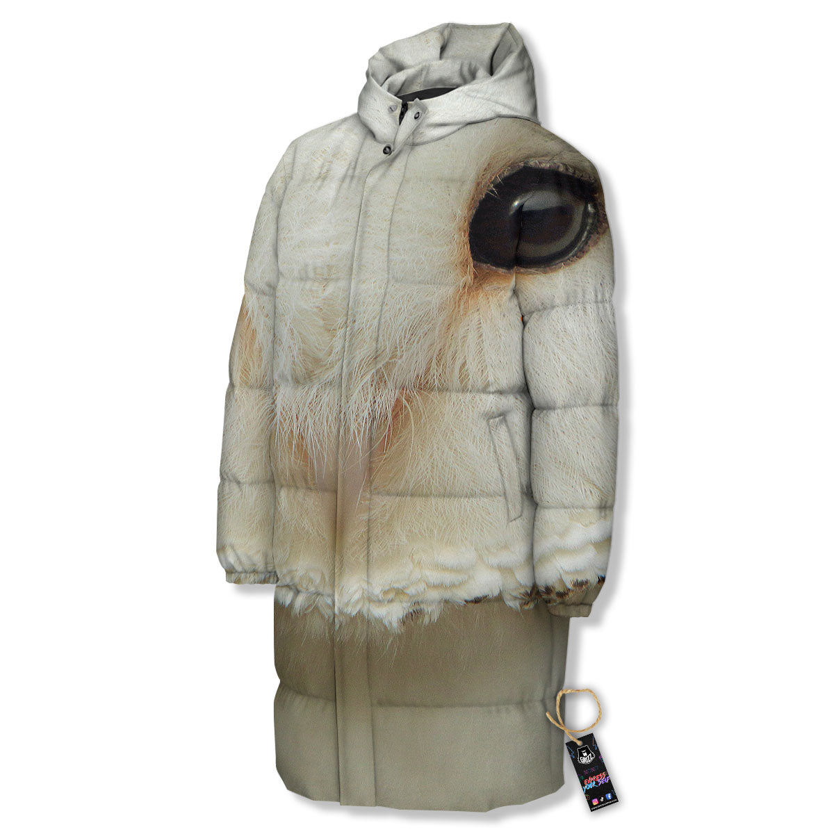 Barn Owl Print Long Down Jacket-grizzshop