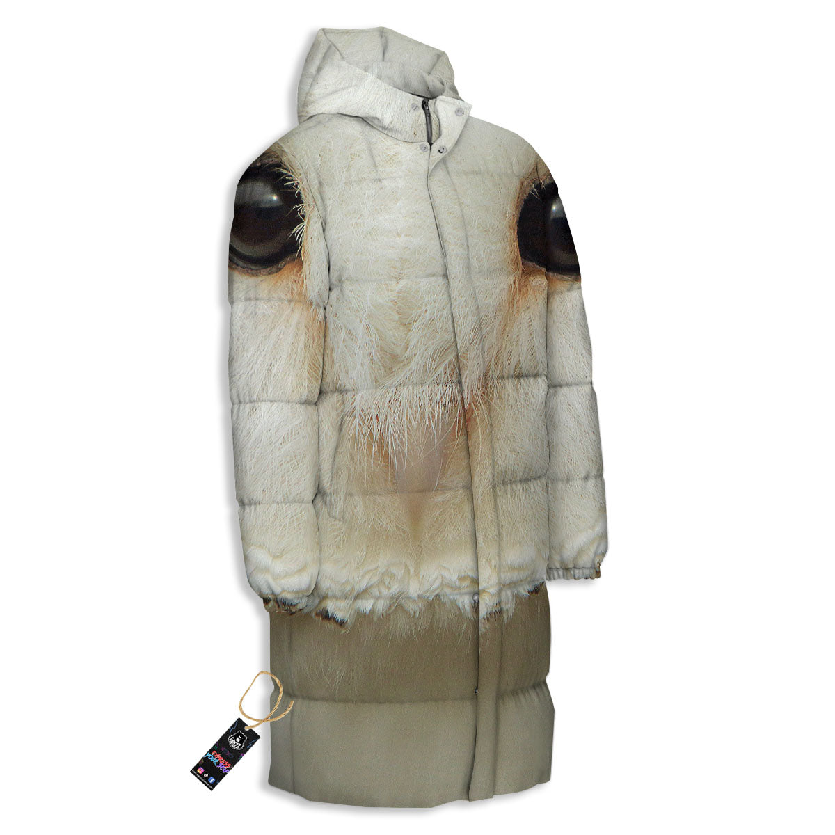 Barn Owl Print Long Down Jacket-grizzshop
