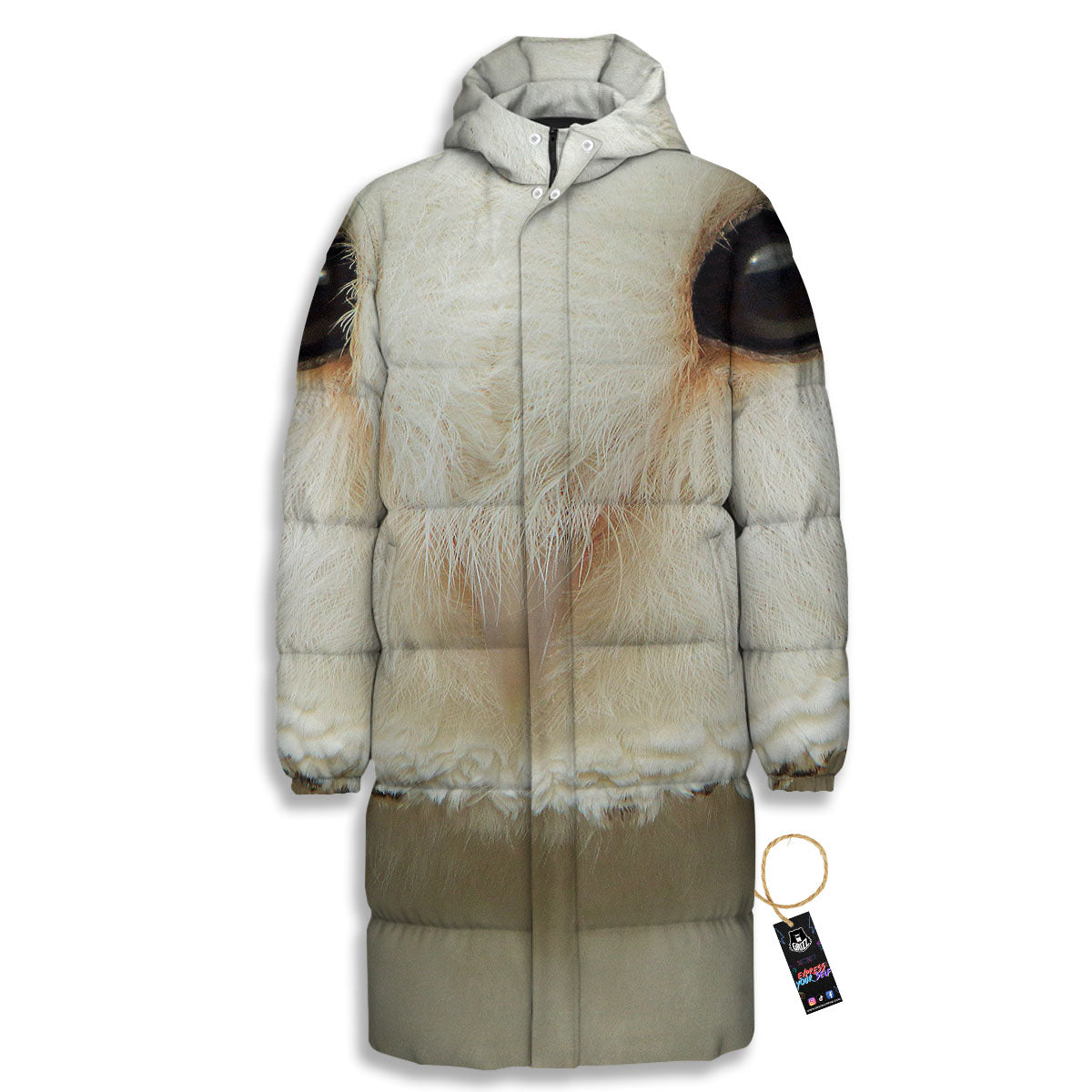 Barn Owl Print Long Down Jacket-grizzshop