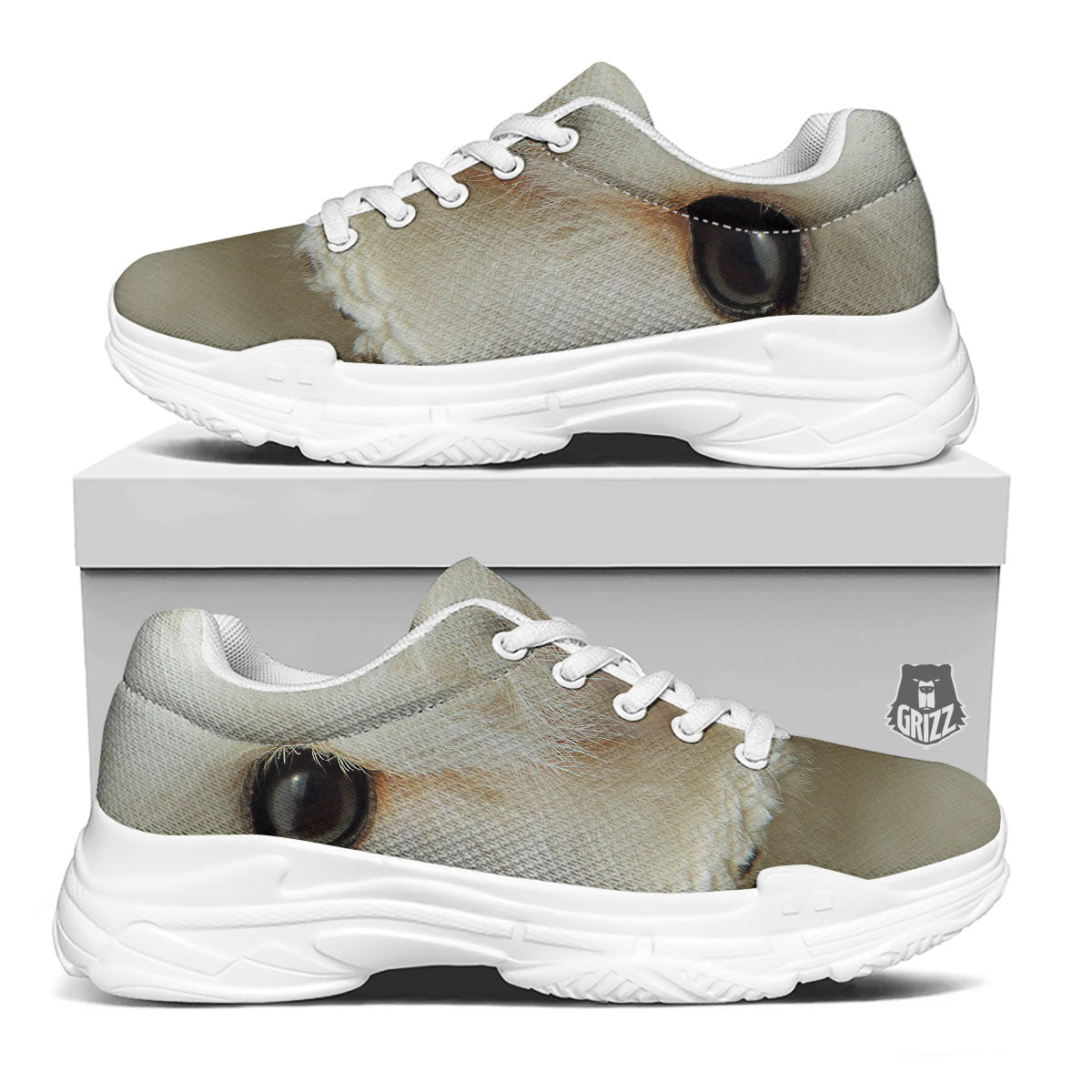 Barn Owl Print White Chunky Shoes-grizzshop