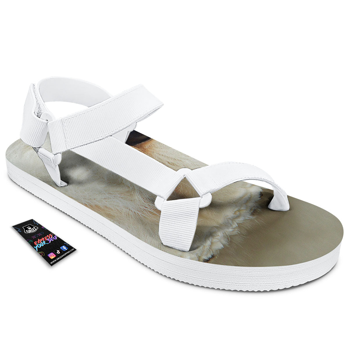 Barn Owl Print White Open Toe Sandals-grizzshop