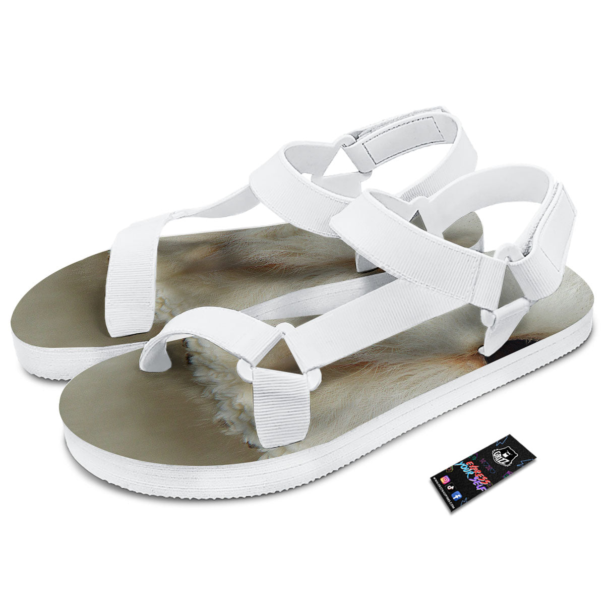 Barn Owl Print White Open Toe Sandals-grizzshop