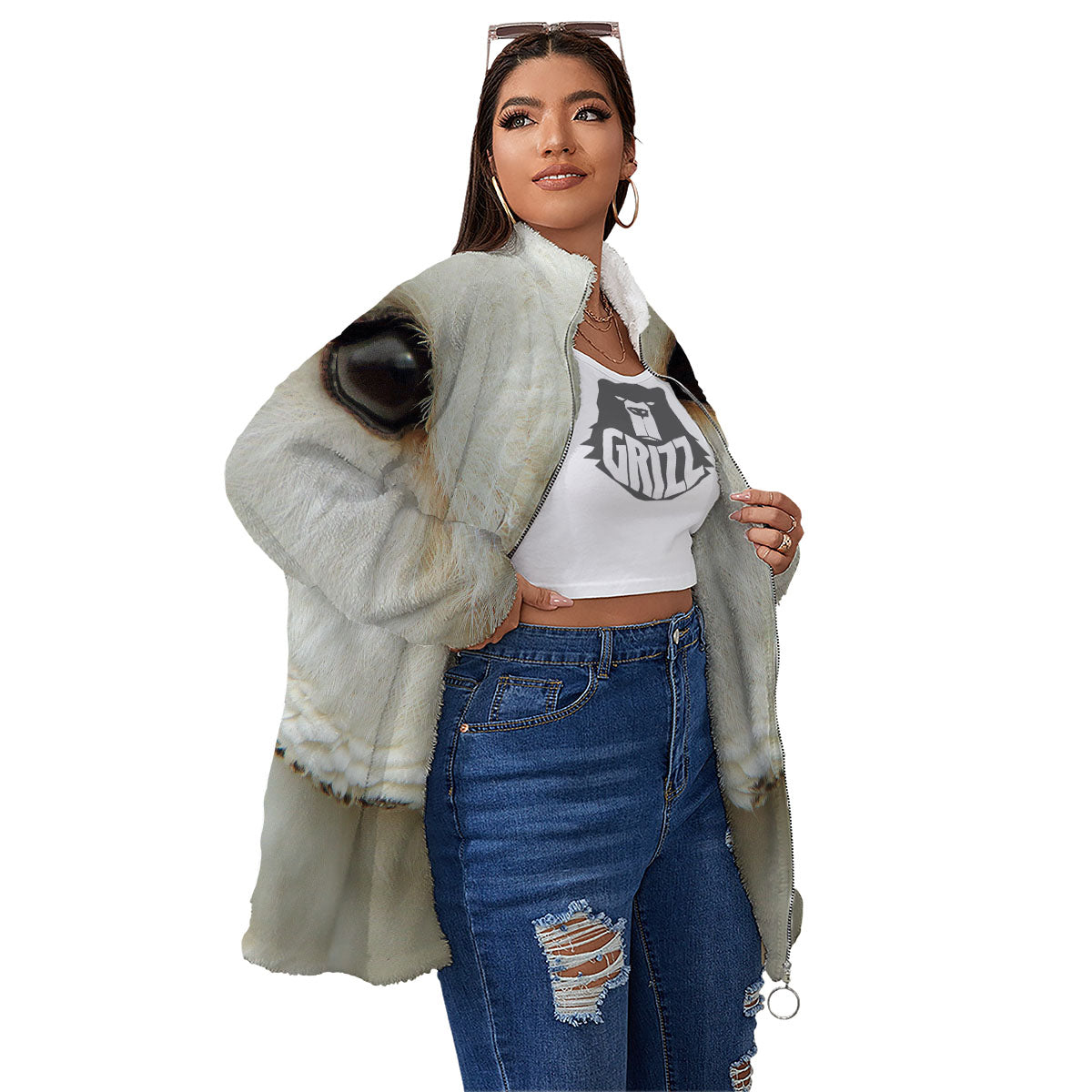 Barn Owl Print Women's Sherpa Jacket-grizzshop