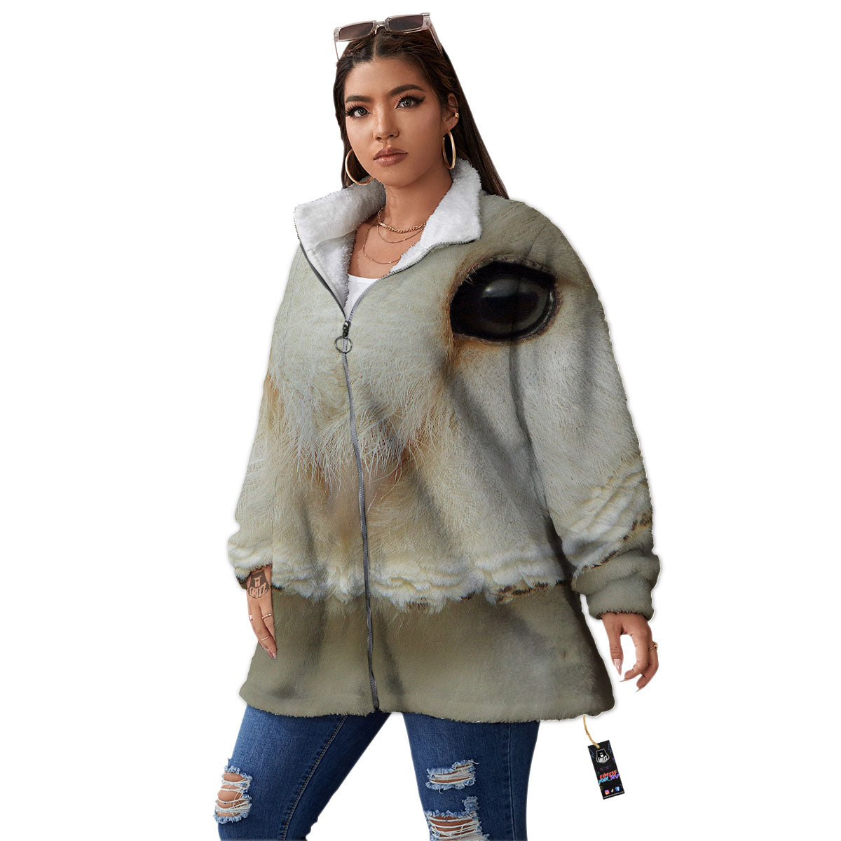 Barn Owl Print Women's Sherpa Jacket-grizzshop