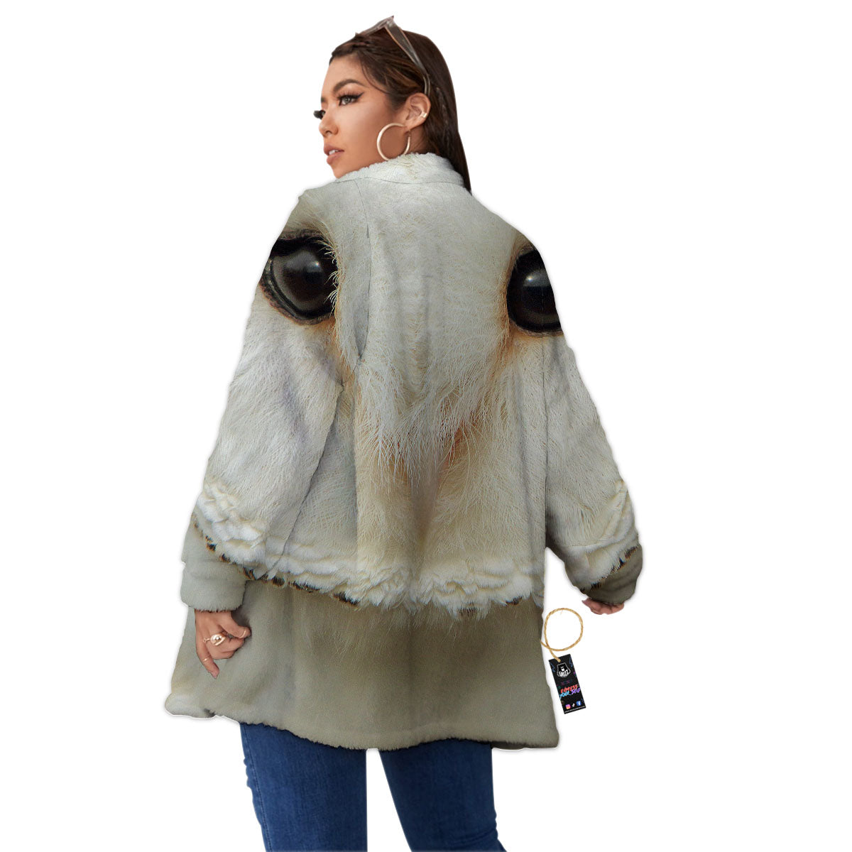 Barn Owl Print Women's Sherpa Jacket-grizzshop