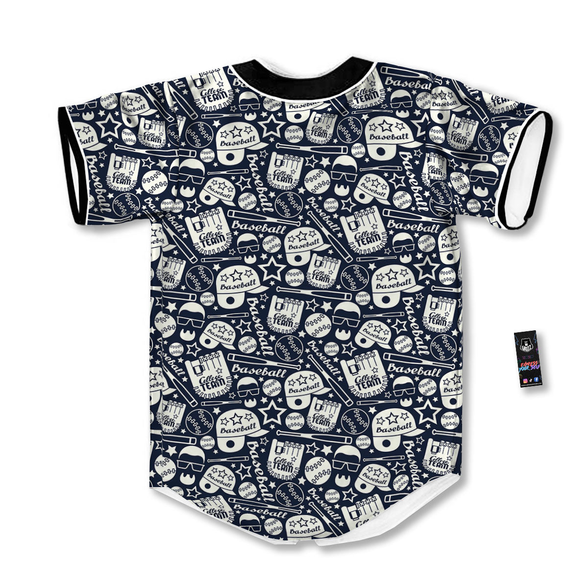 Baseball Black Print Pattern Baseball Jersey-grizzshop