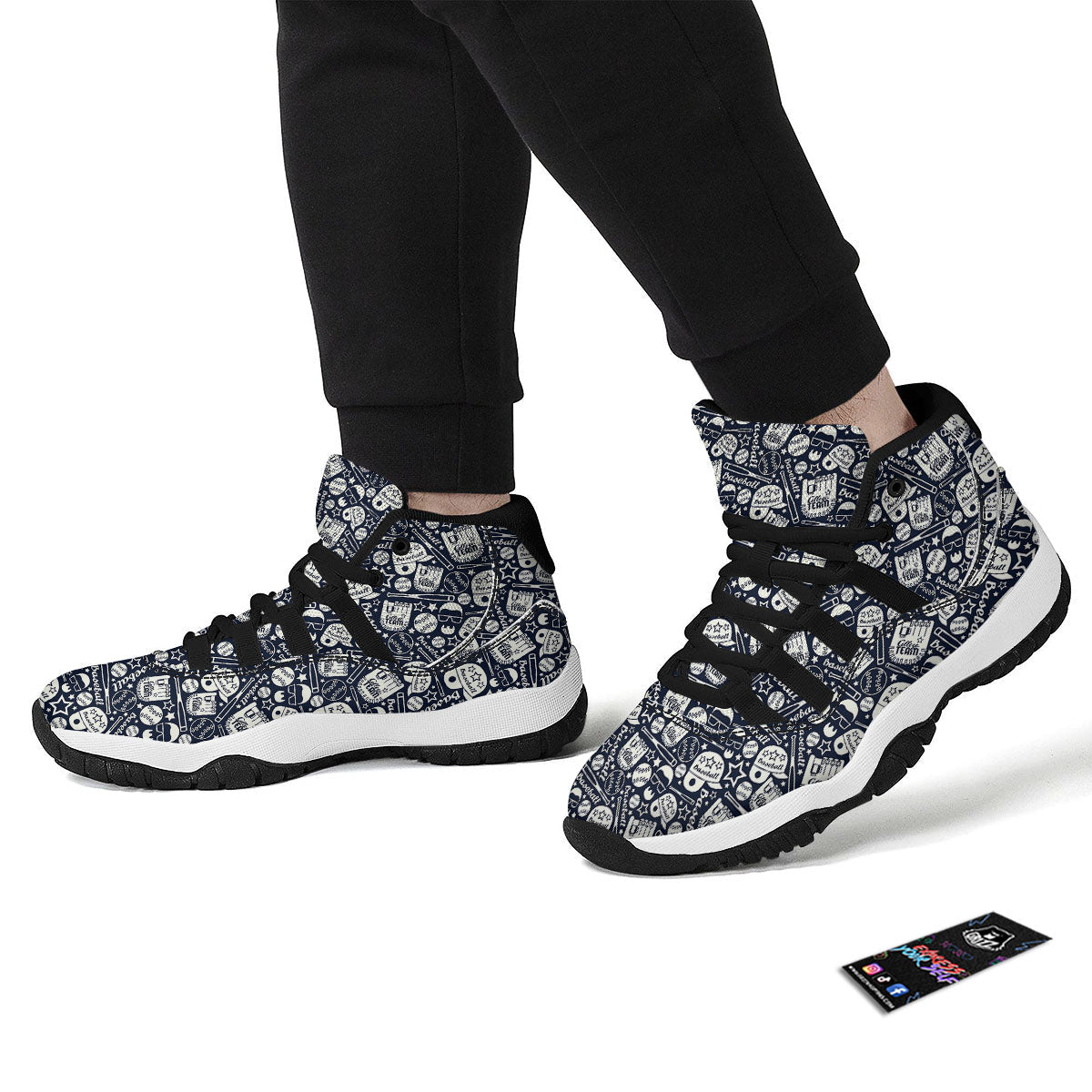 Baseball Black Print Pattern Black Bball Shoes-grizzshop
