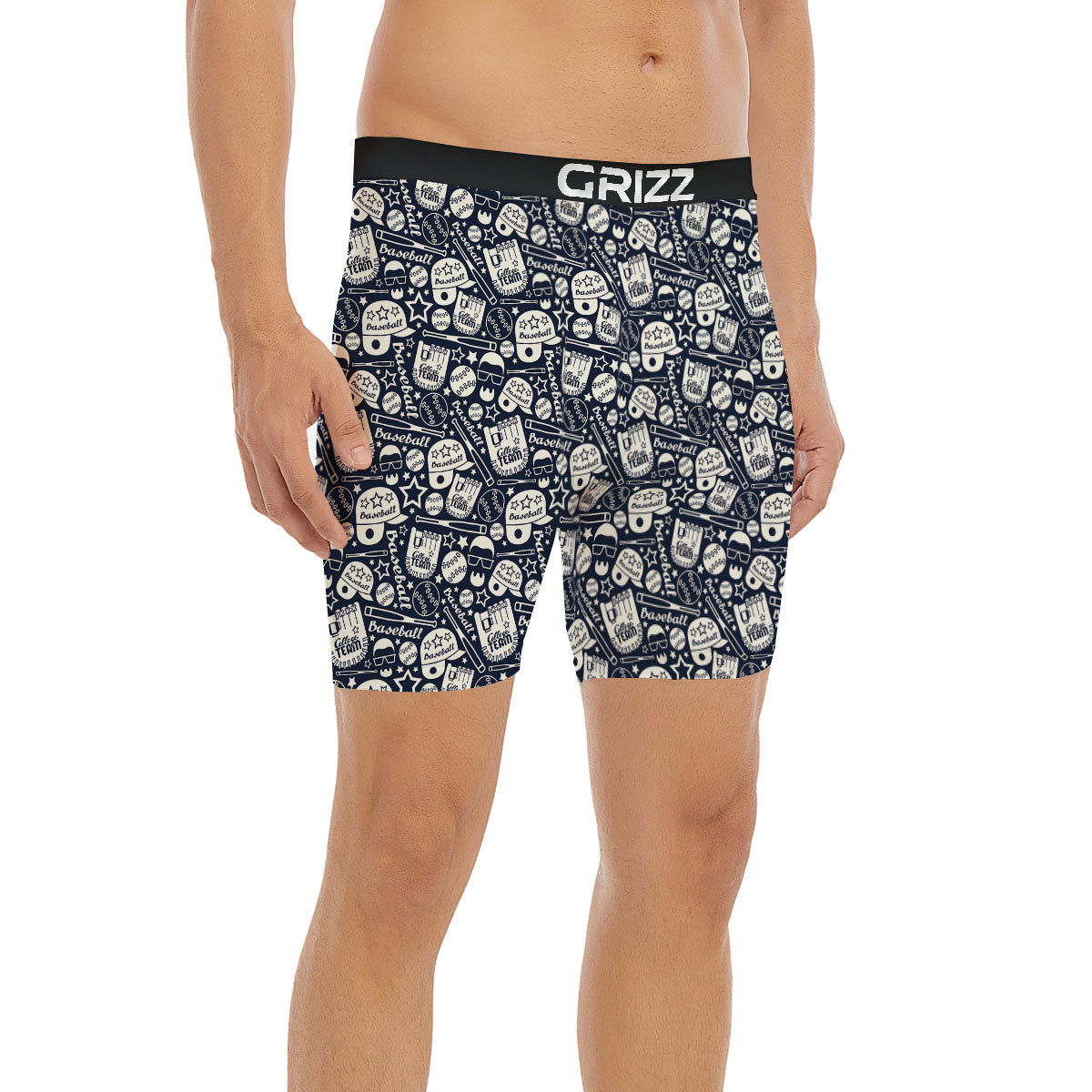 Baseball Black Print Pattern Boxer Briefs-grizzshop