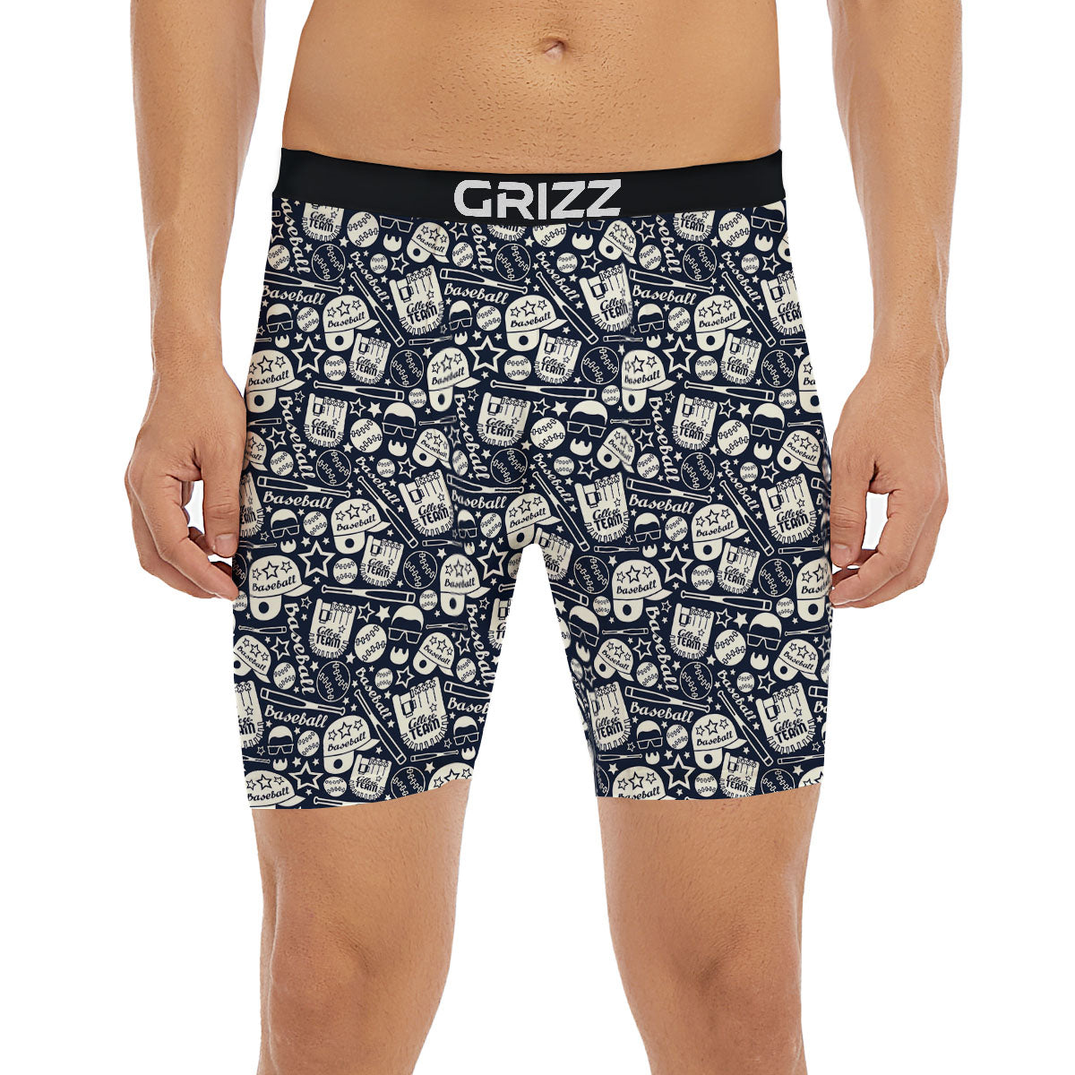 Baseball Black Print Pattern Boxer Briefs-grizzshop