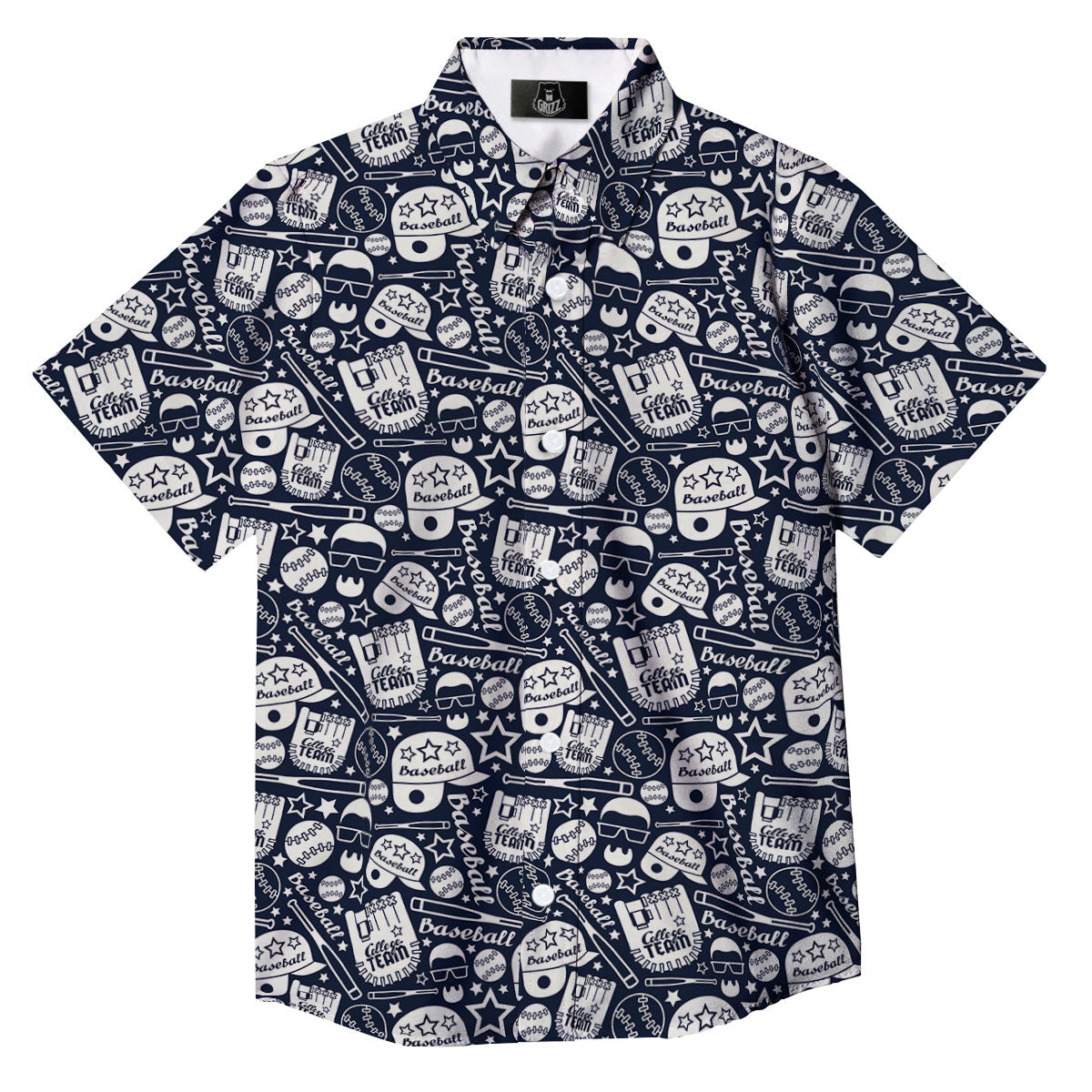 Baseball Black Print Pattern Button Up Shirt-grizzshop