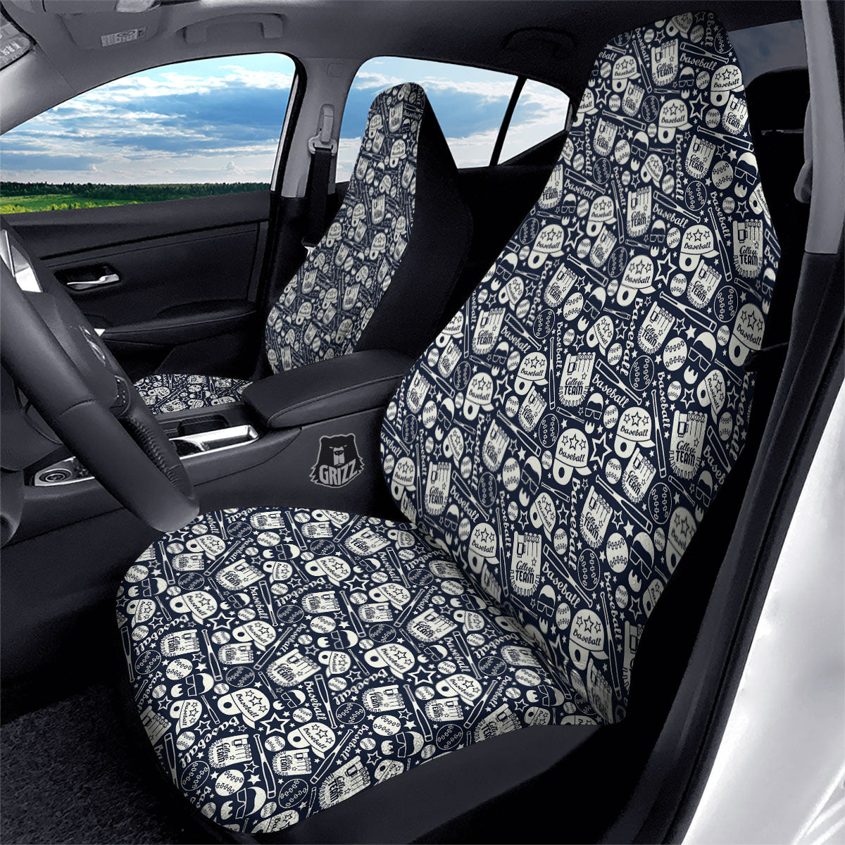 Baseball Black Print Pattern Car Seat Covers-grizzshop