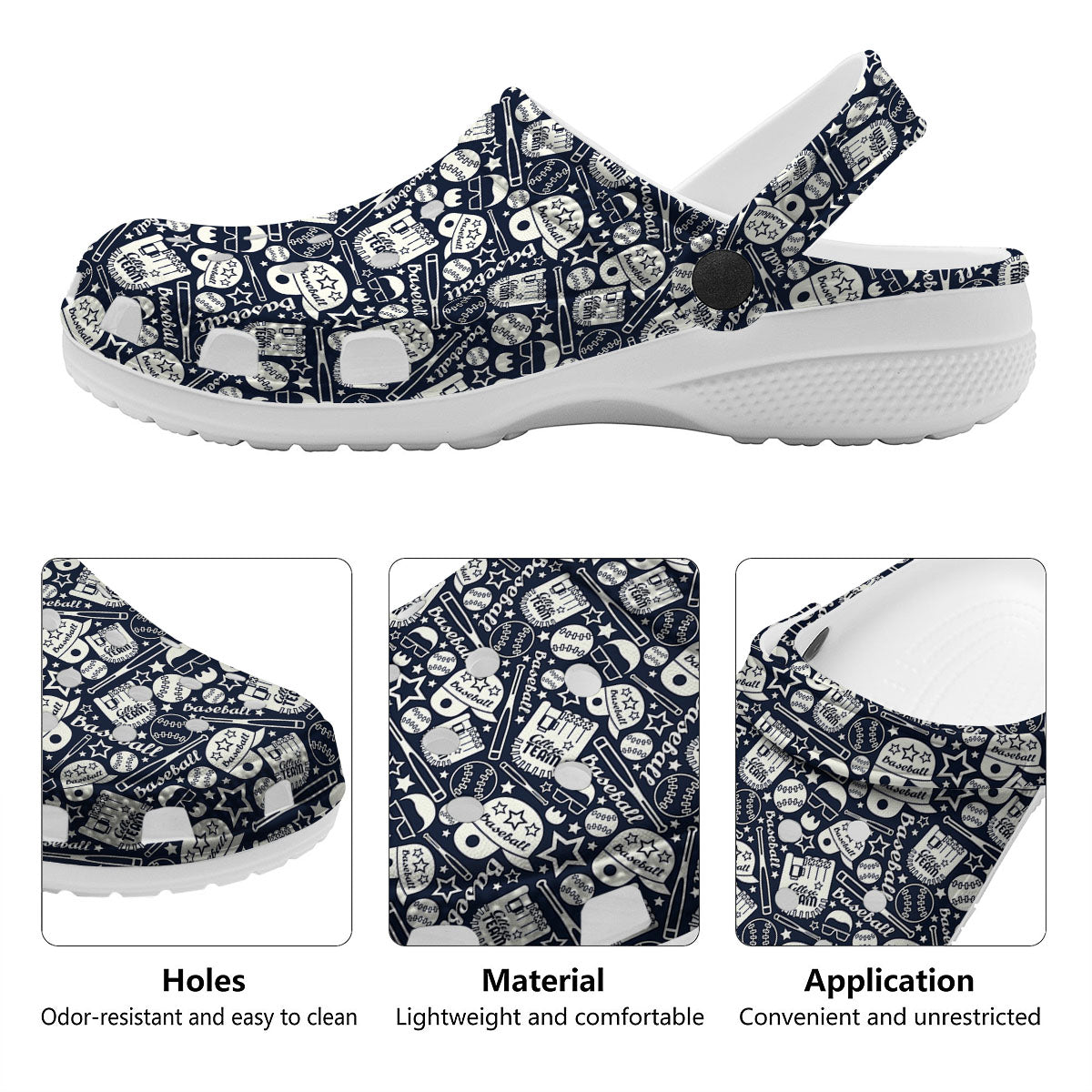 Baseball Black Print Pattern Clog-grizzshop