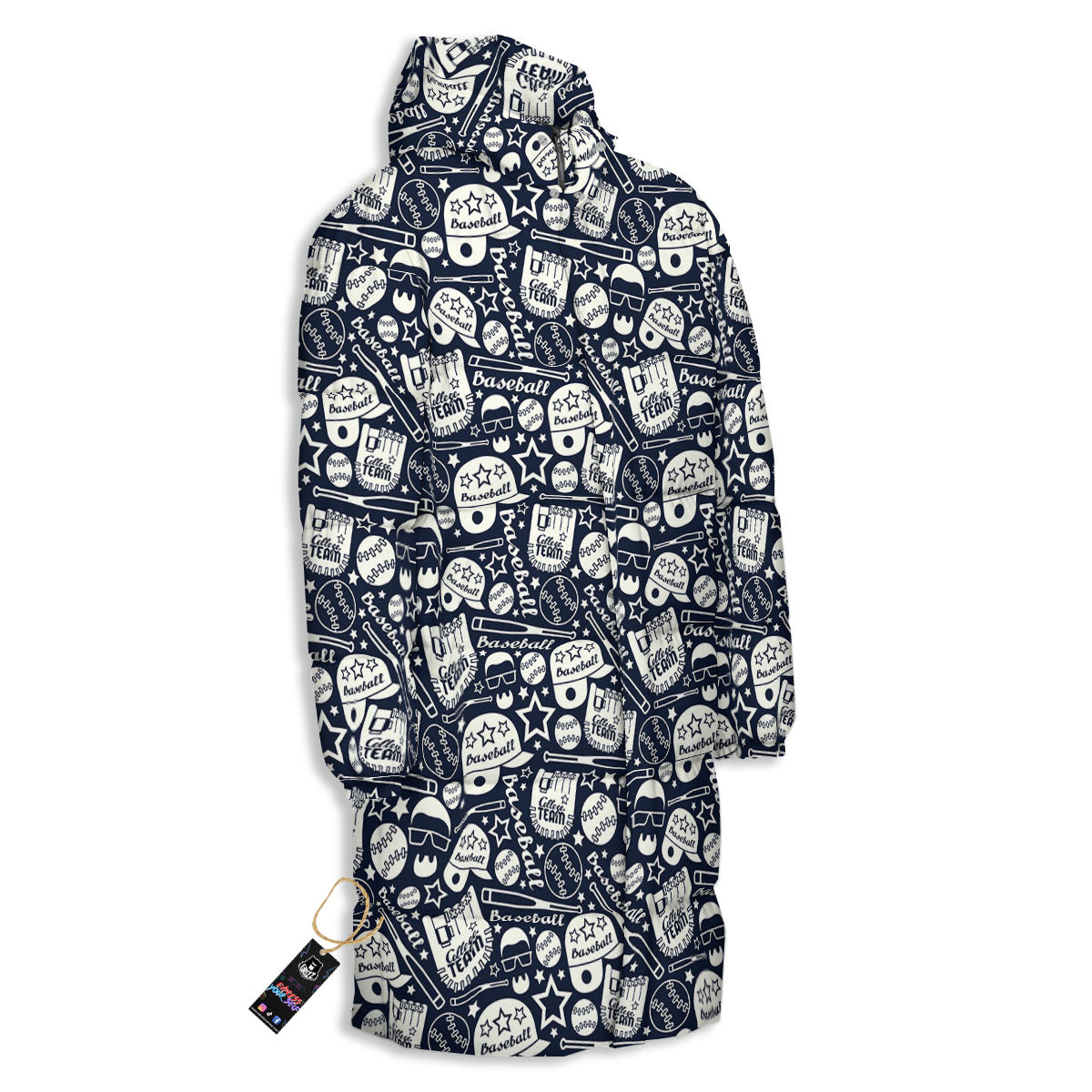 Baseball Black Print Pattern Long Down Jacket-grizzshop
