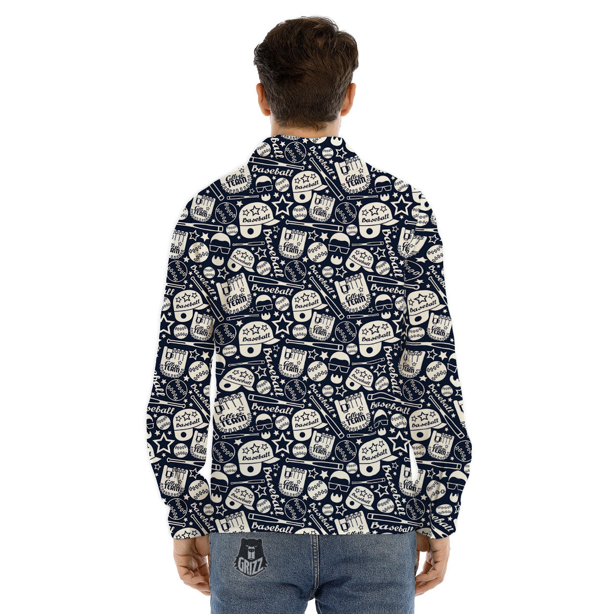 Baseball Black Print Pattern Men's Dress Shirts-grizzshop