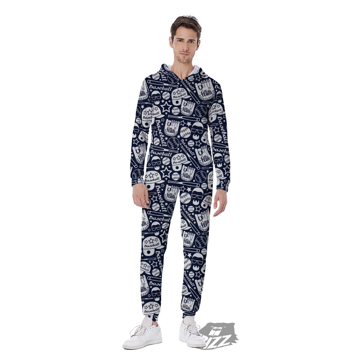 Baseball Black Print Pattern Men's Jumpsuit-grizzshop