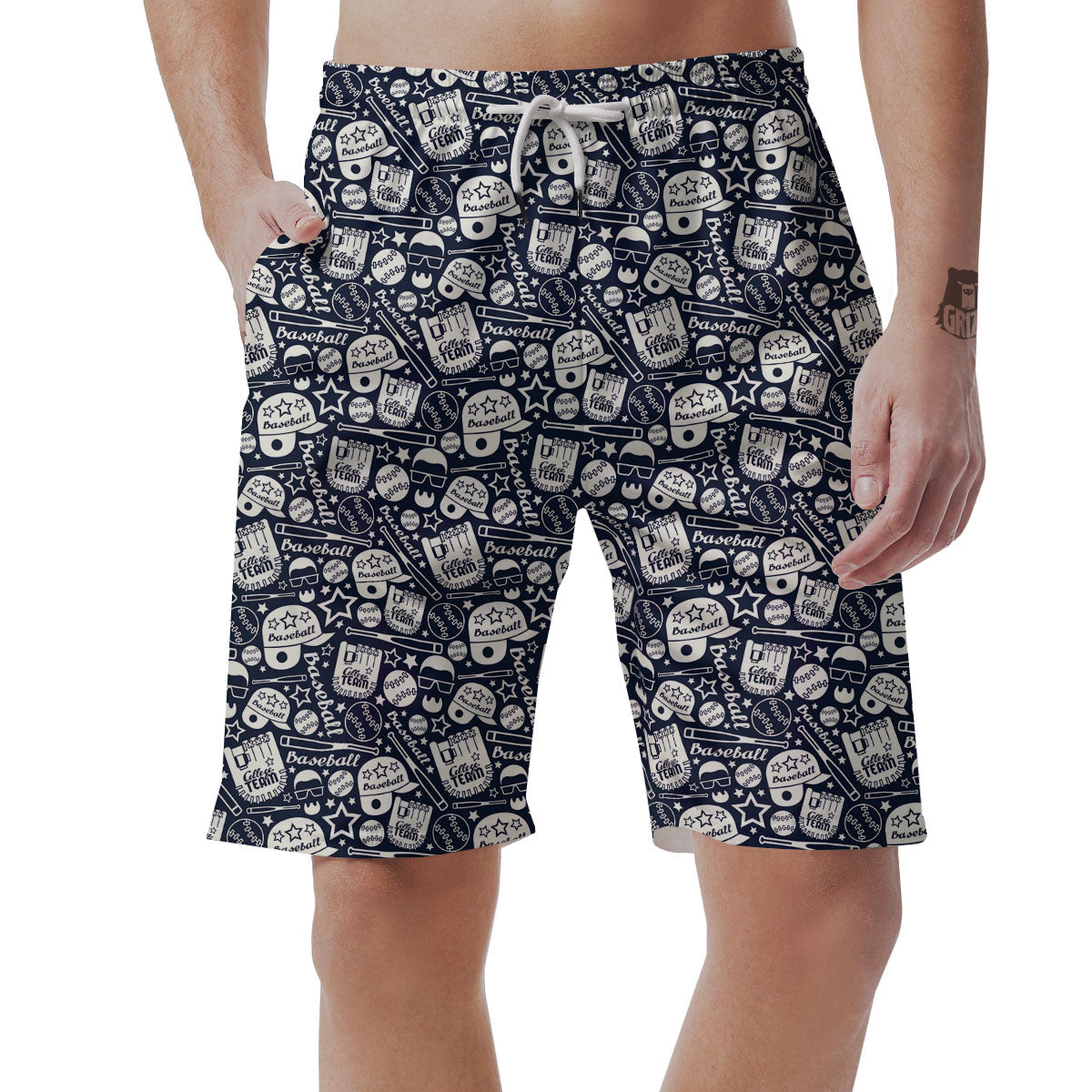 Baseball Black Print Pattern Men's Shorts-grizzshop