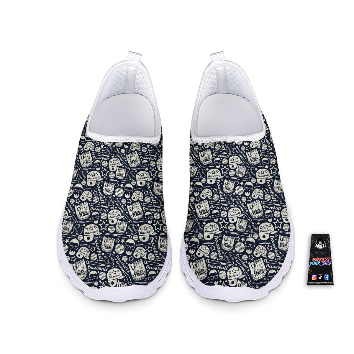 Baseball Black Print Pattern Nurse Shoes-grizzshop