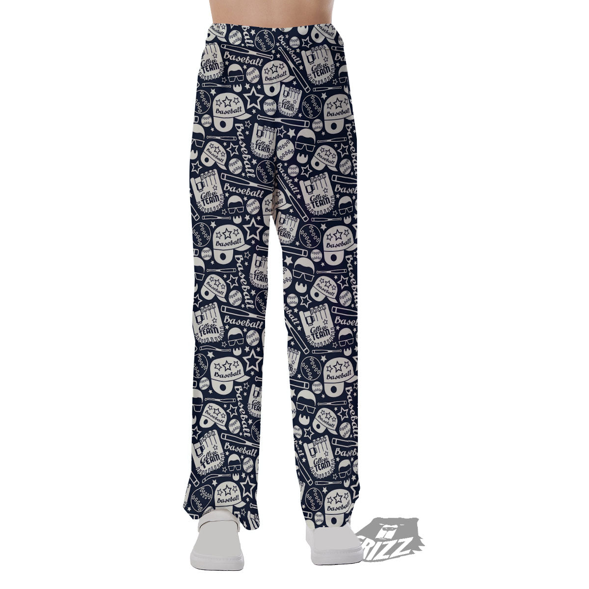 Baseball Black Print Pattern Pajama Pants-grizzshop