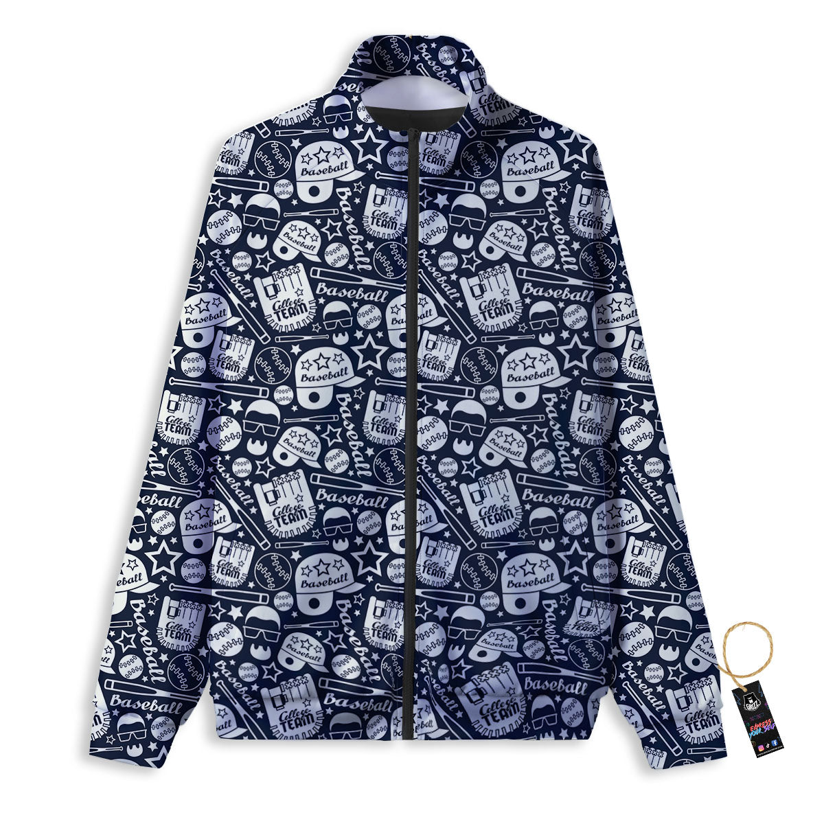 Baseball Black Print Pattern Track Jacket-grizzshop