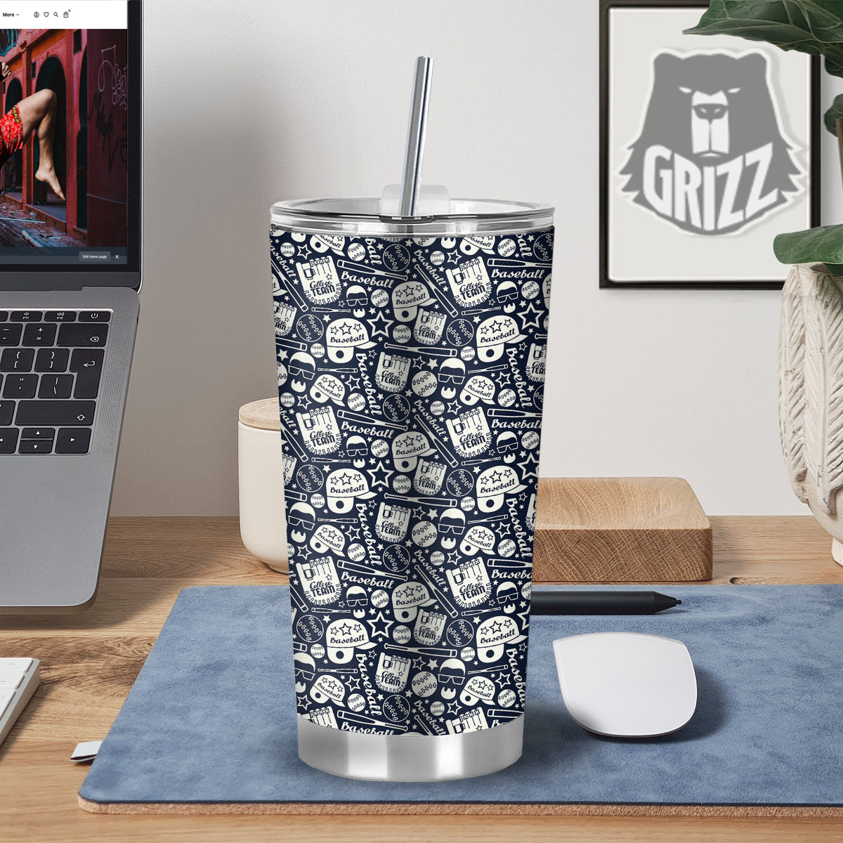 Baseball Black Print Pattern Tumbler-grizzshop