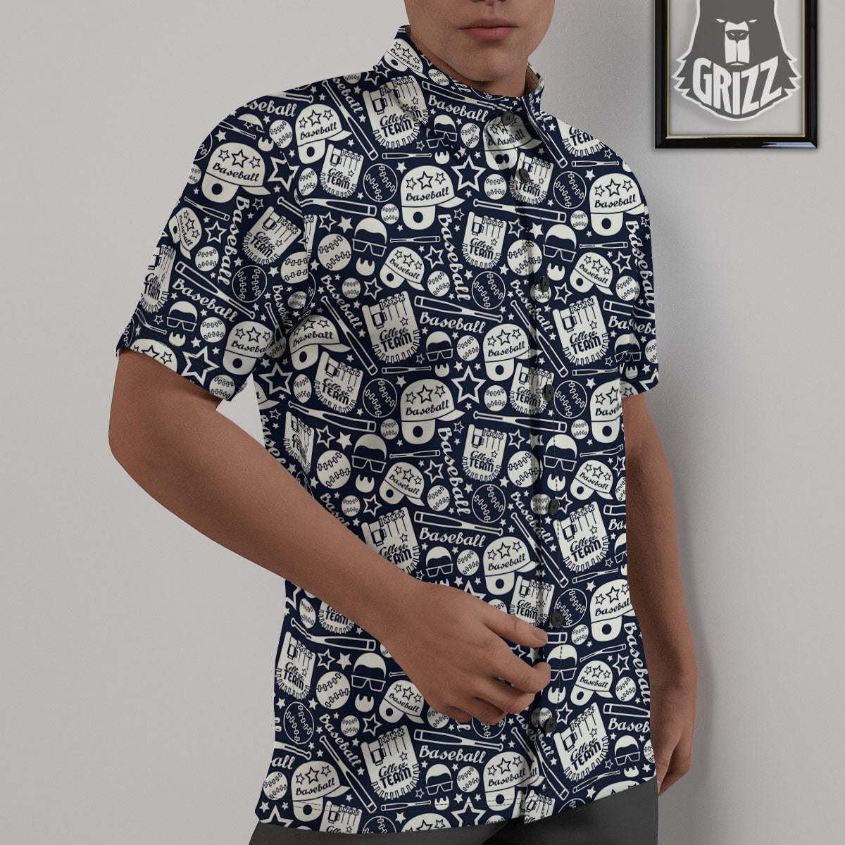 Baseball Black Print Pattern Untucked Shirts-grizzshop