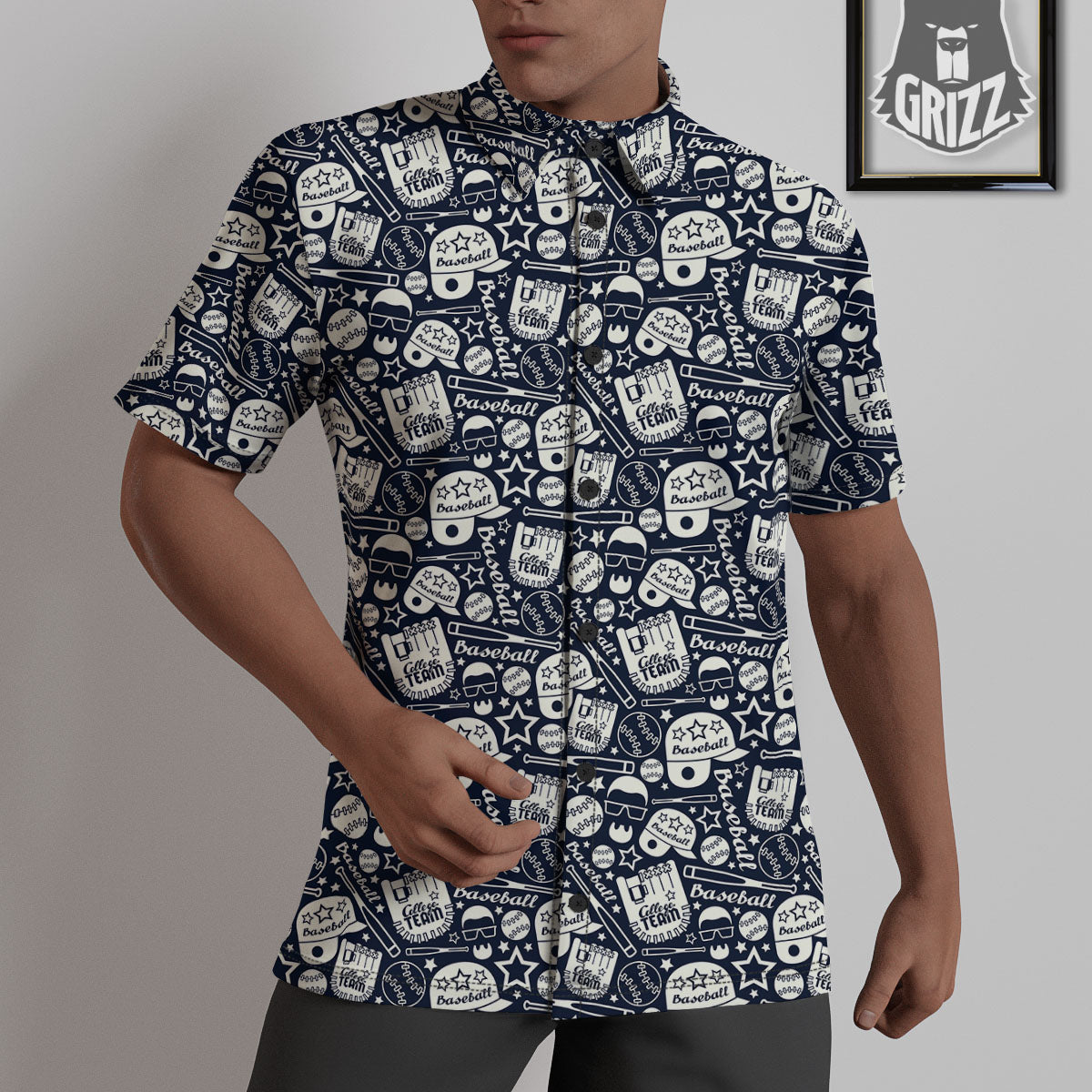 Baseball Black Print Pattern Untucked Shirts-grizzshop