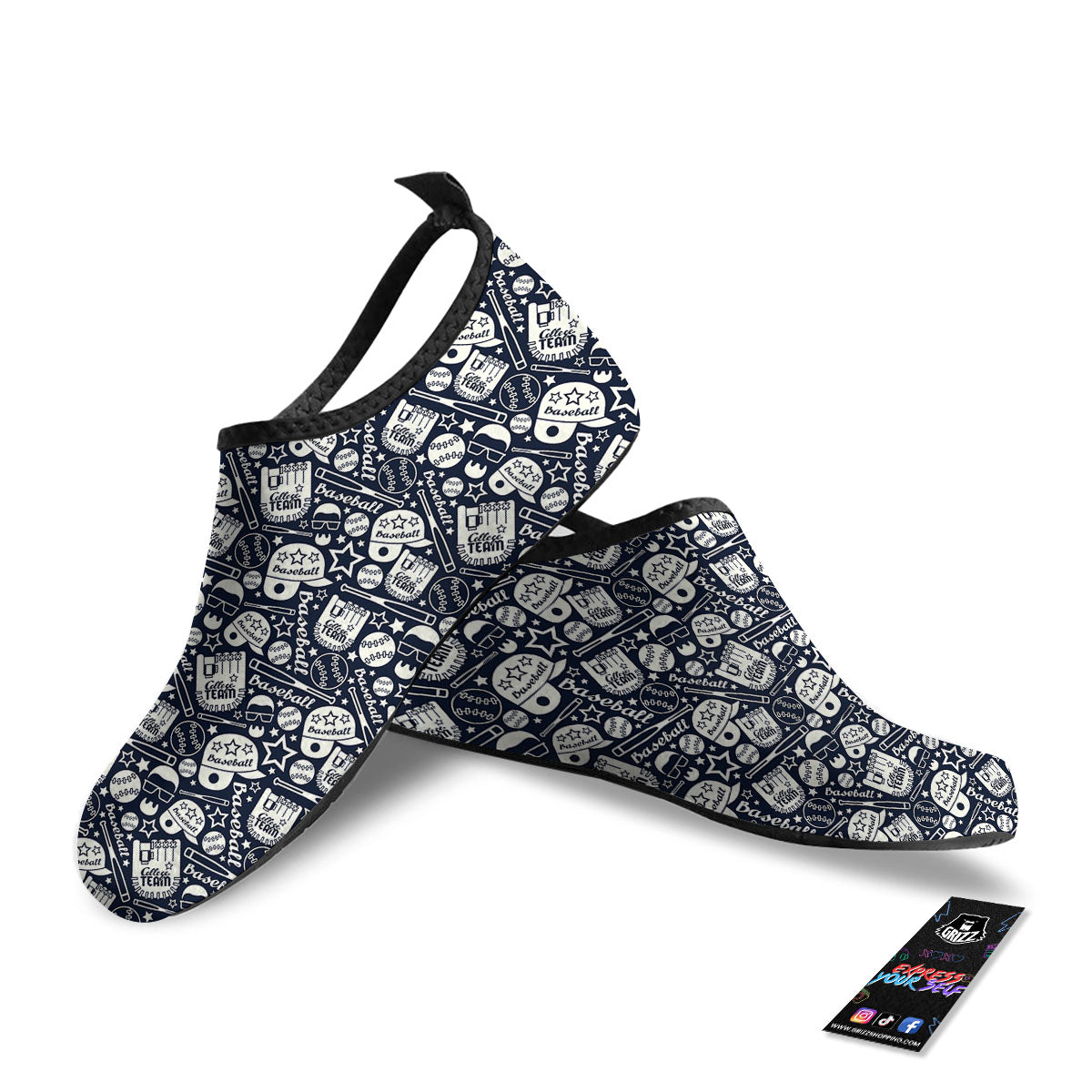 Baseball Black Print Pattern Water Shoes-grizzshop
