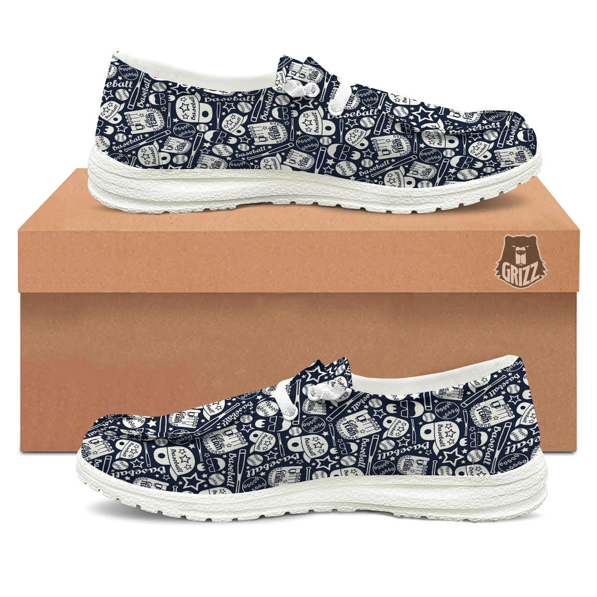 Baseball Black Print Pattern White Loafers-grizzshop