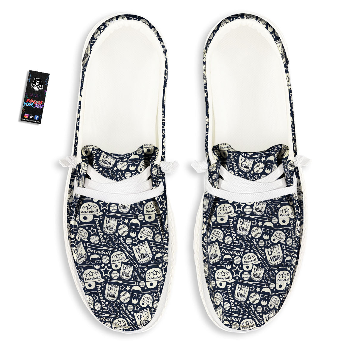 Baseball Black Print Pattern White Loafers-grizzshop